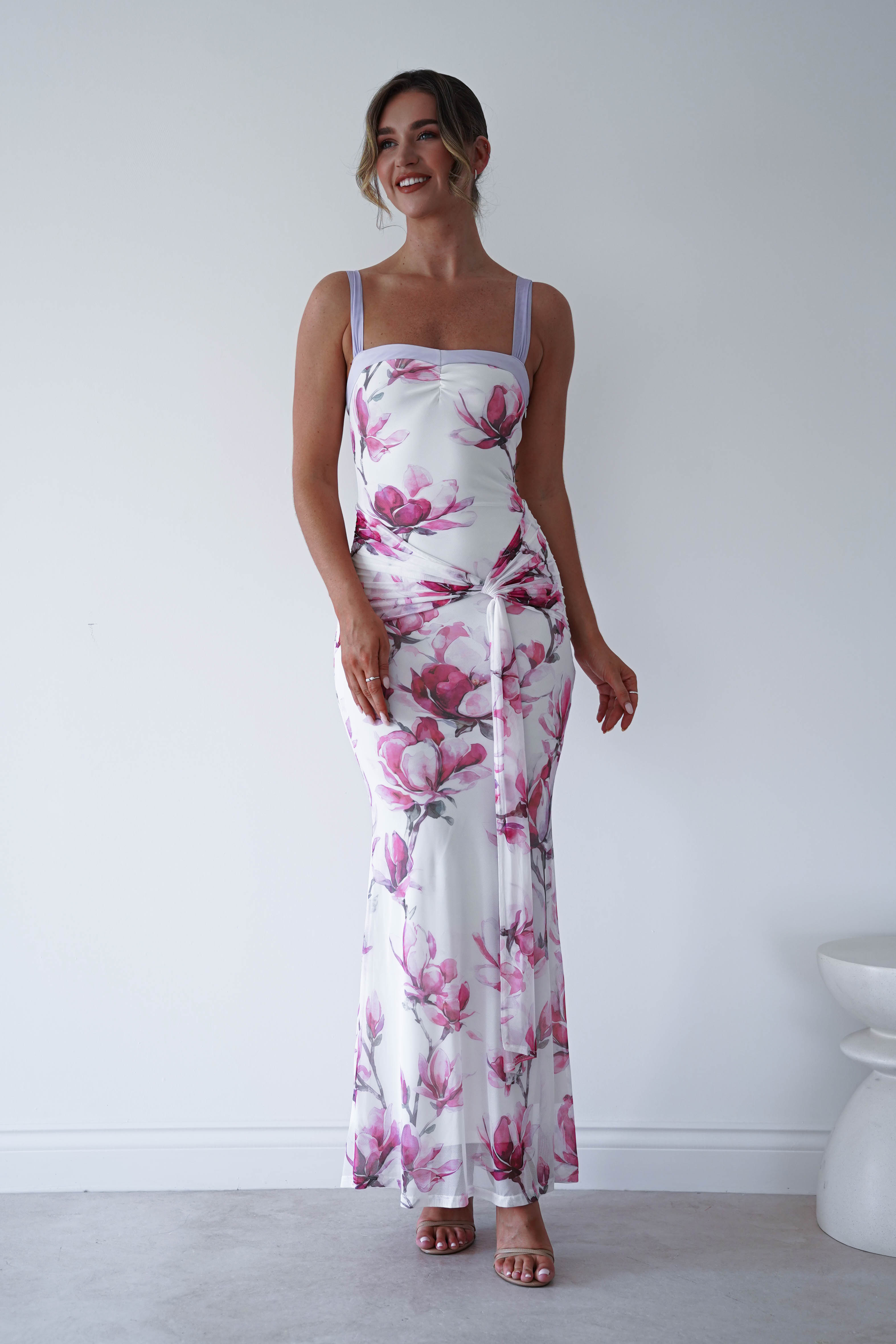 Oh Hello Clothing Women > Clothing > Dresses 1 *DONE - WHITE AND PINK FLORAL MESH SASHA