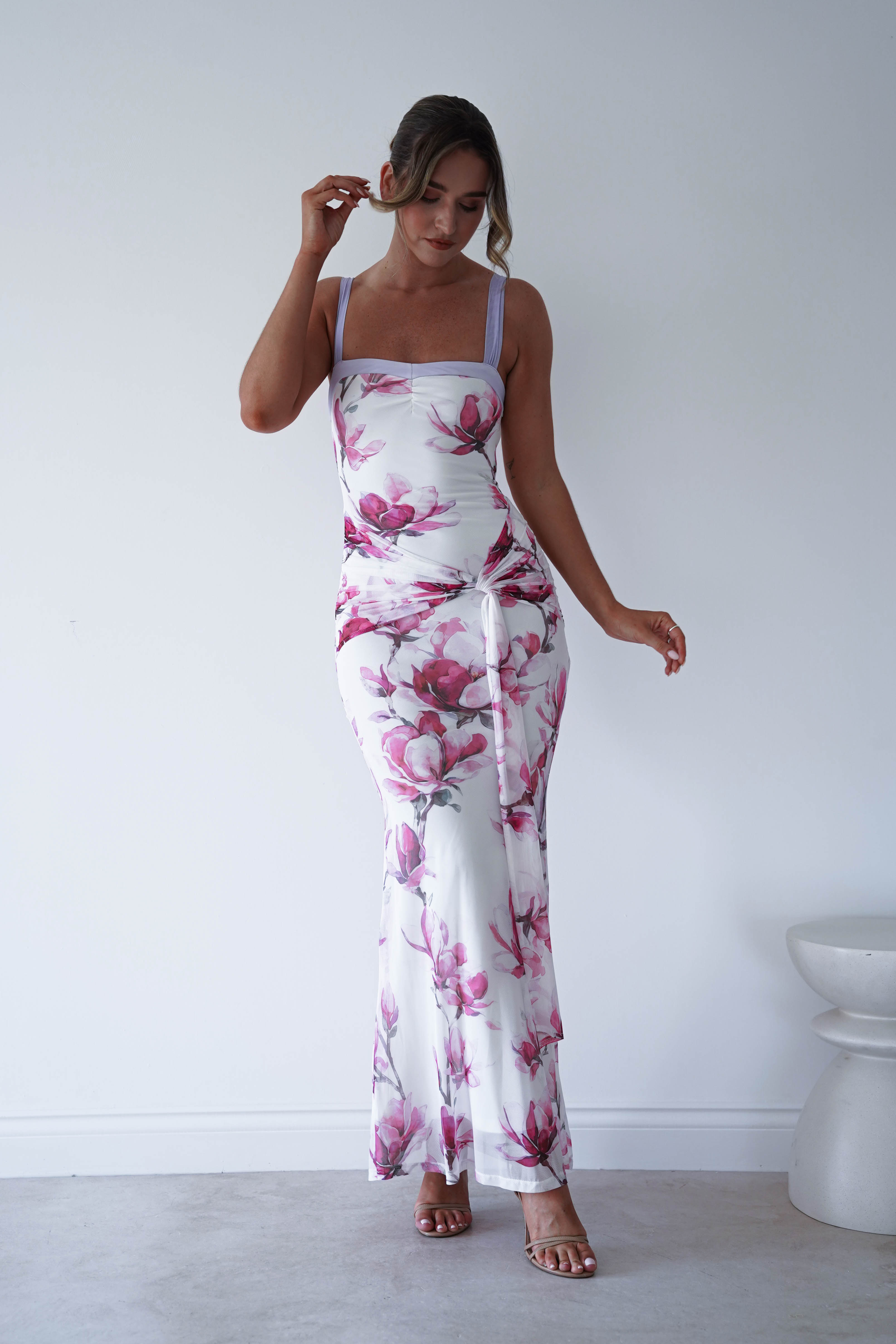 Oh Hello Clothing Women > Clothing > Dresses 1 *DONE - WHITE AND PINK FLORAL MESH SASHA