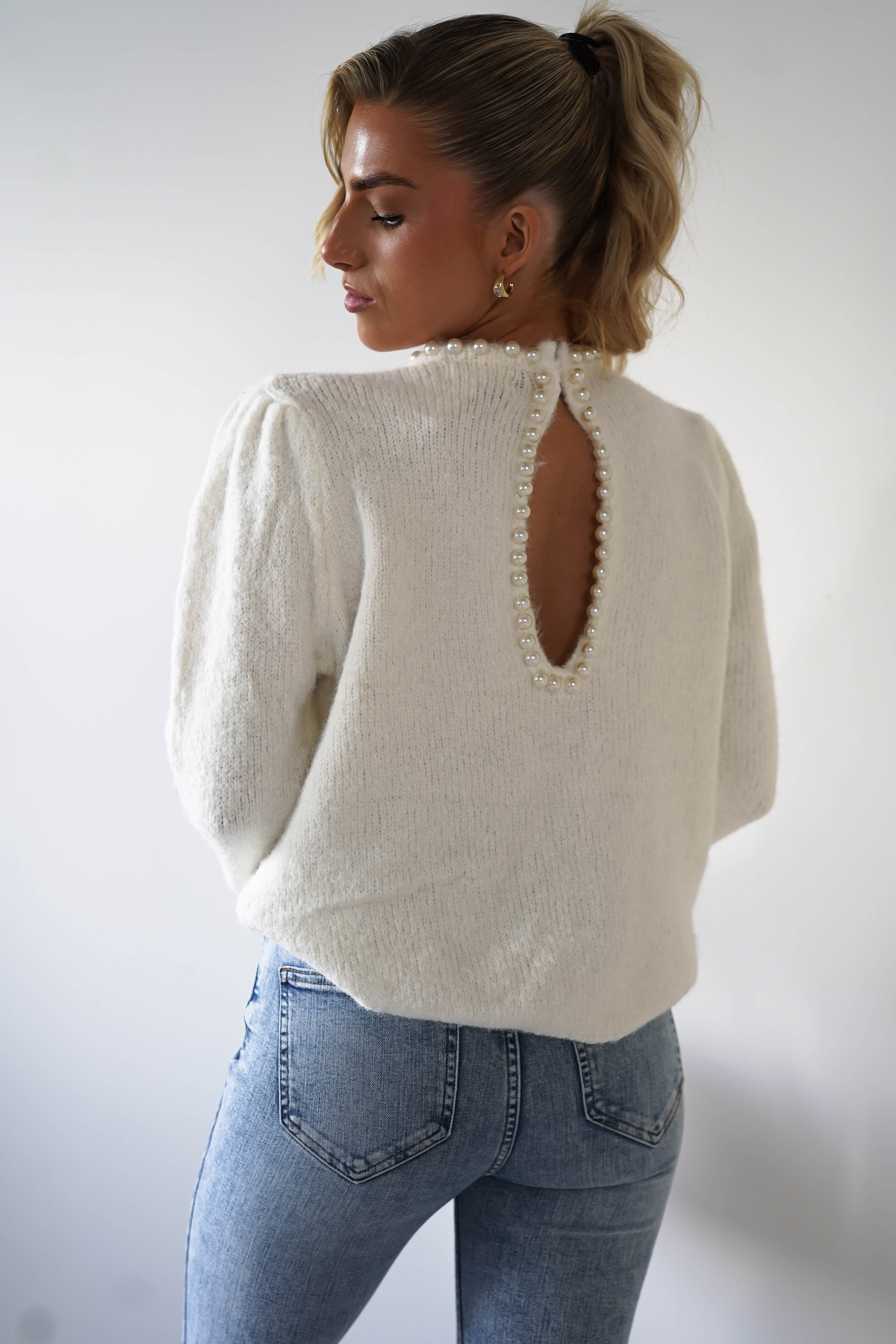 Caliste Pearl Detail Cosy Jumper | White