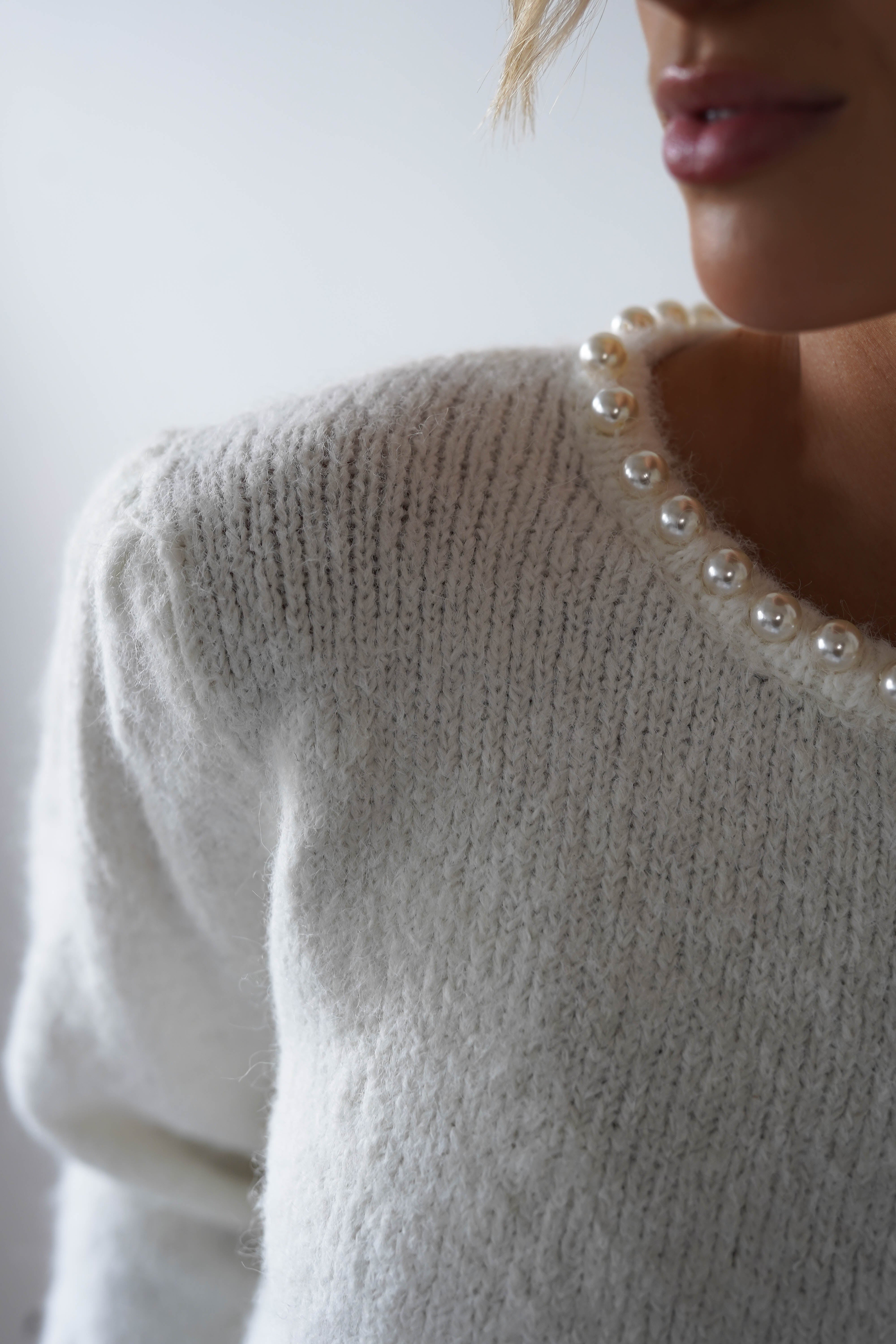 Caliste Pearl Detail Cosy Jumper | White