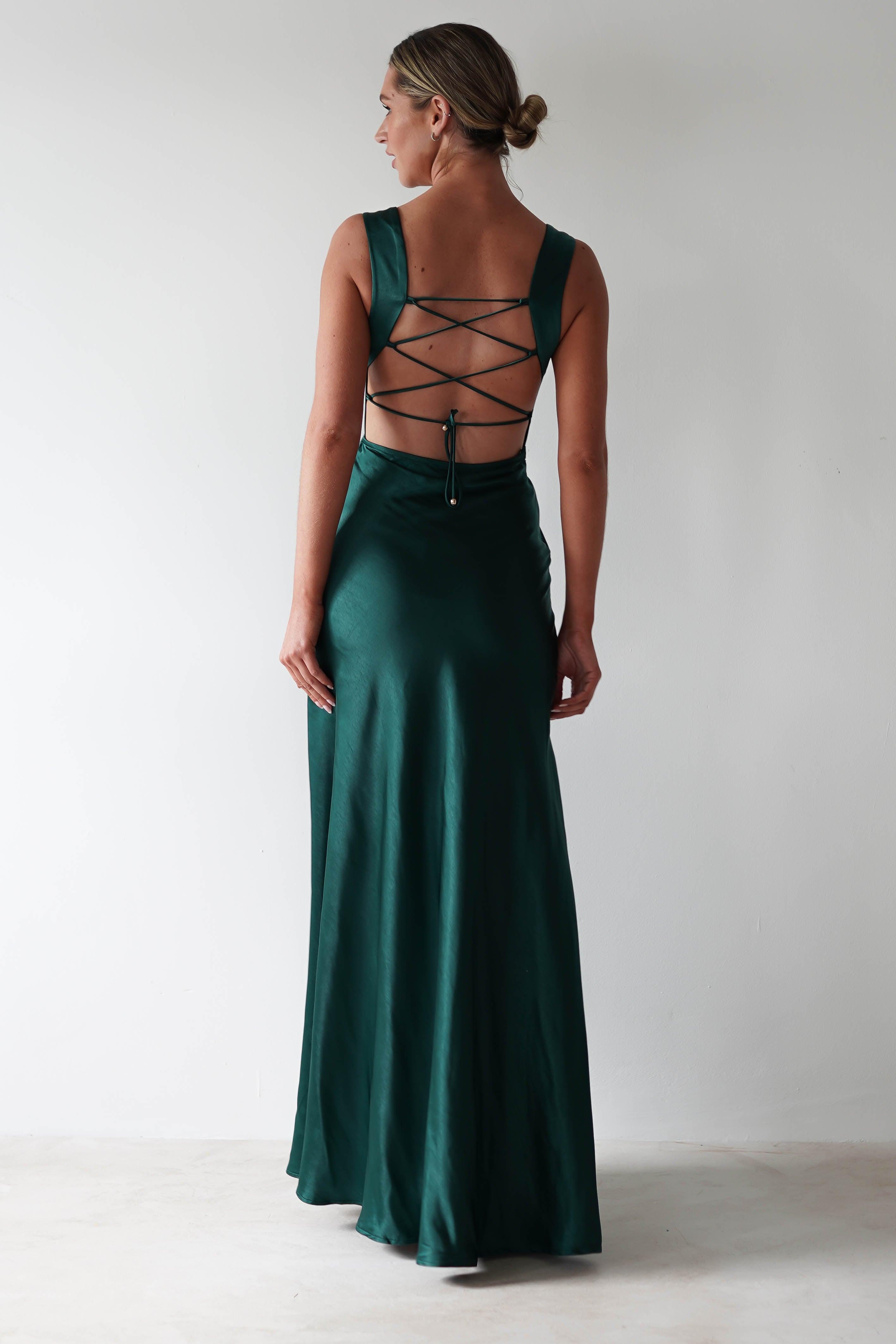 Riviera Soft Satin Maxi Gown | Forest Green