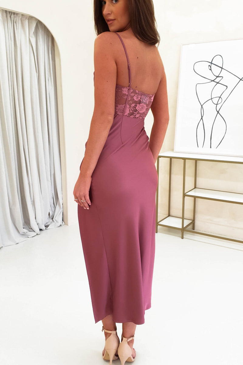 Mhina Lace Detail Midi Dress | Plum