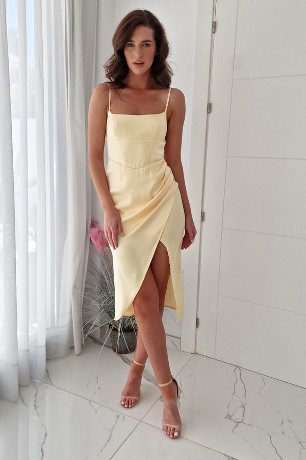 Elani Satin Midi Dress | Buttercup Yellow