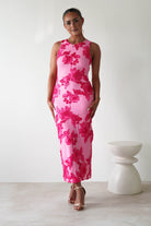 Eliana Bodycon Midi Dress Pink Textured | Wedding Guest Dress | Bodycon | Midi | Oh Hello Clothing