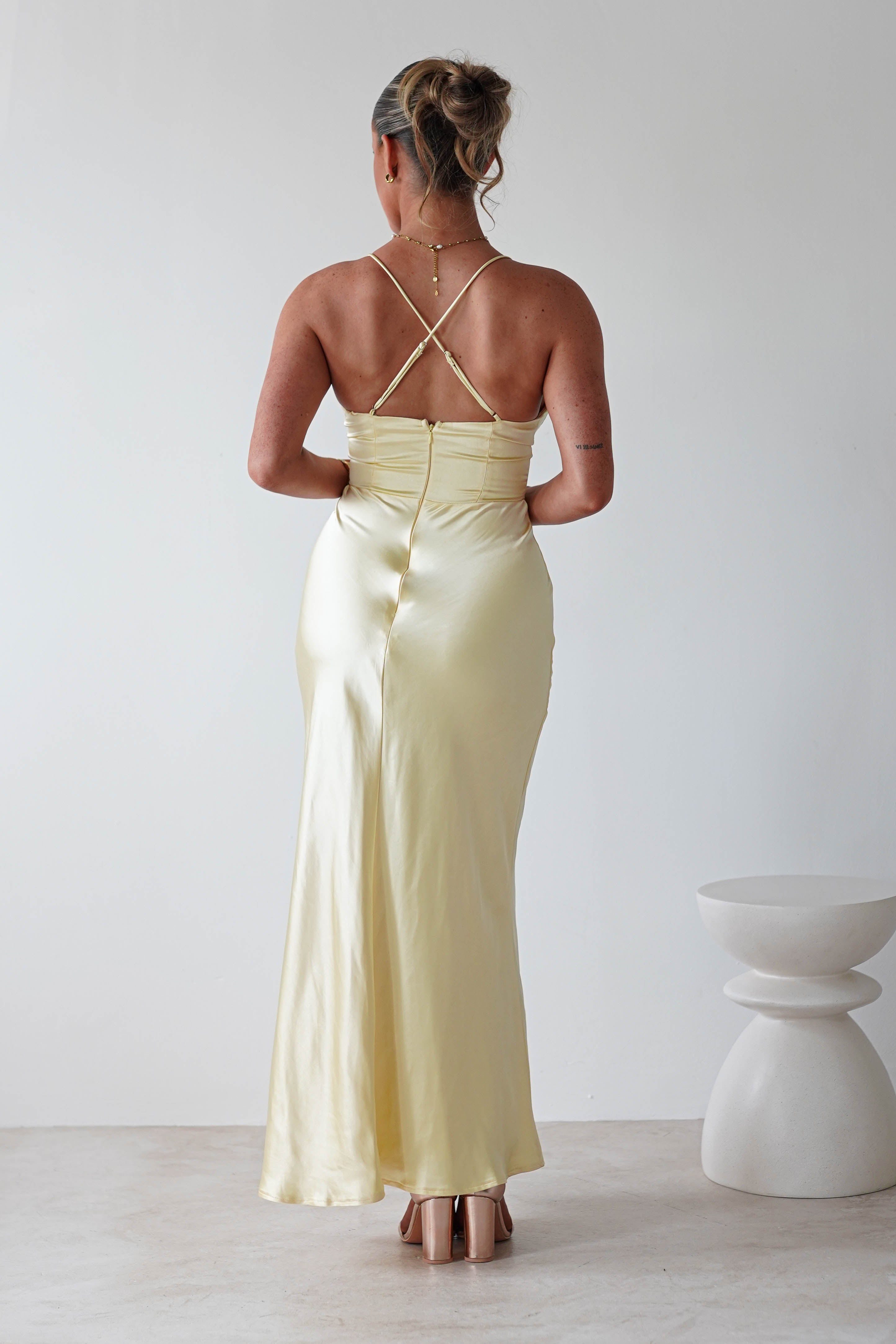 Dawn Soft Satin Maxi Dress | Yellow | Oh Hello Clothing | XS (6)