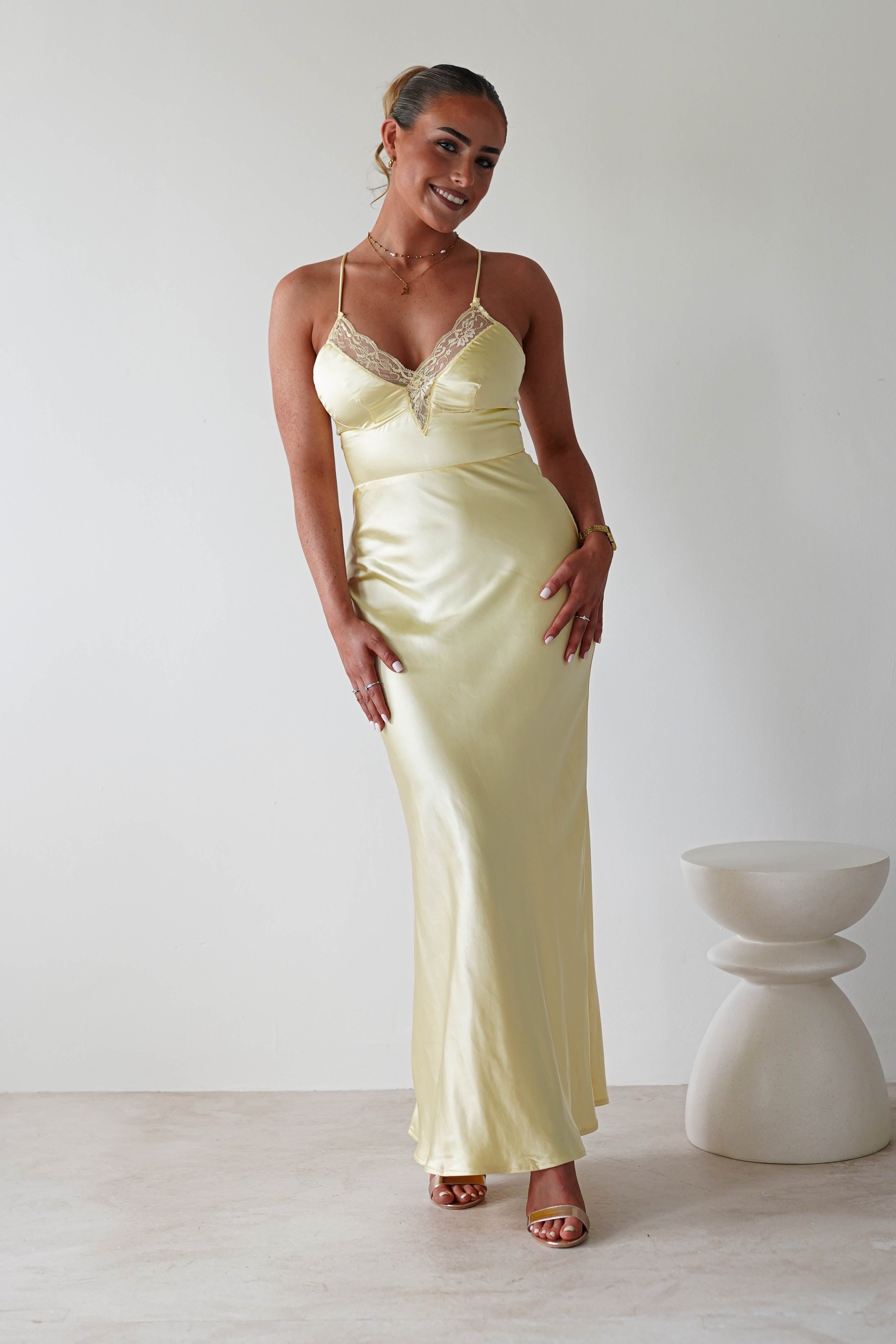 Dawn Soft Satin Maxi Dress | Yellow | Oh Hello Clothing | XS (6)