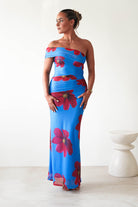 Solara Floral Print Mesh Maxi Dress Blue | Wedding Guest Dress | Maxi | Mesh | Oh Hello Clothing
