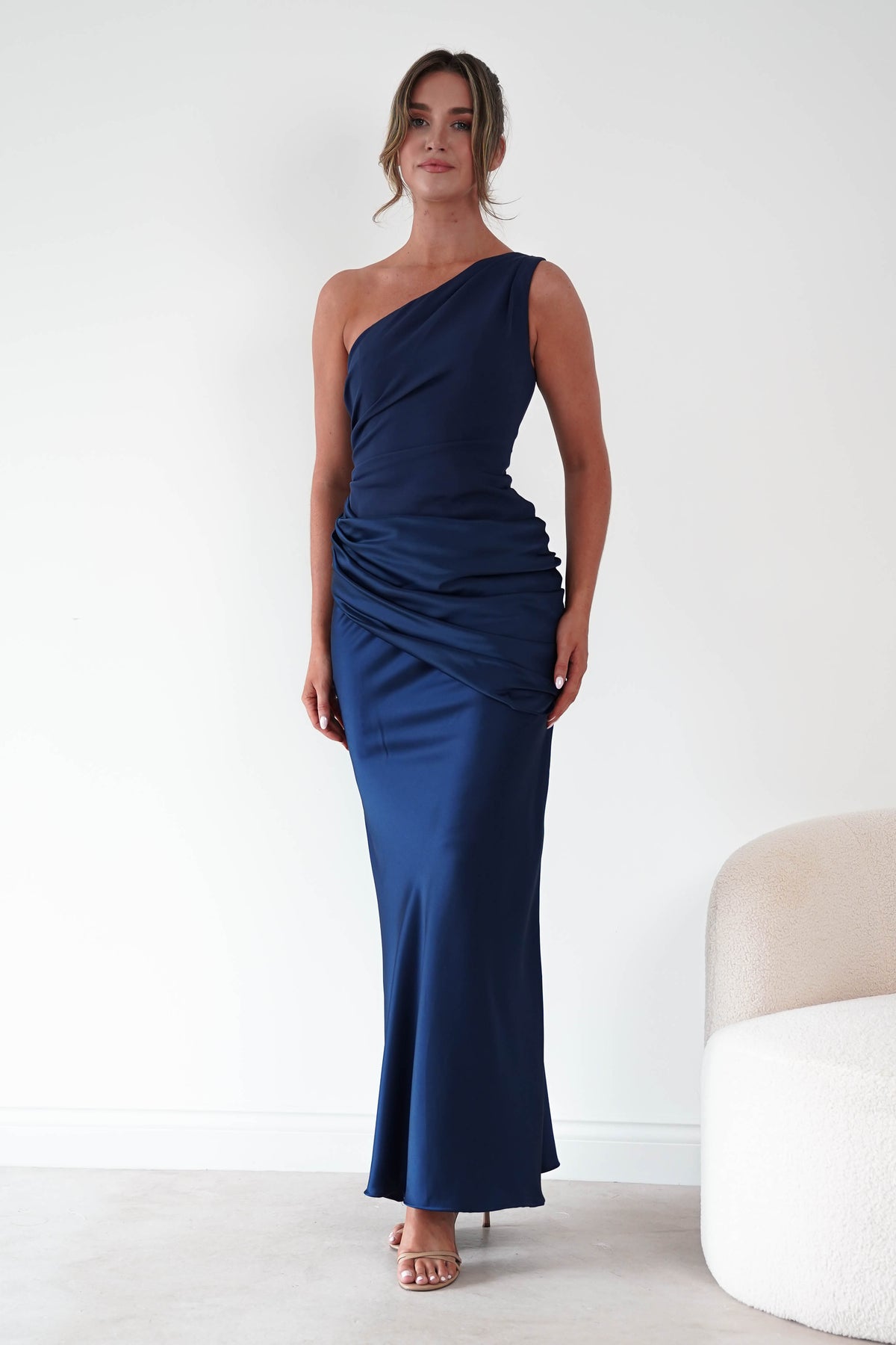 1*done- Nadalia One Shoulder Satin Maxi Dress | new colour navy- sample-Oh Hello Clothing