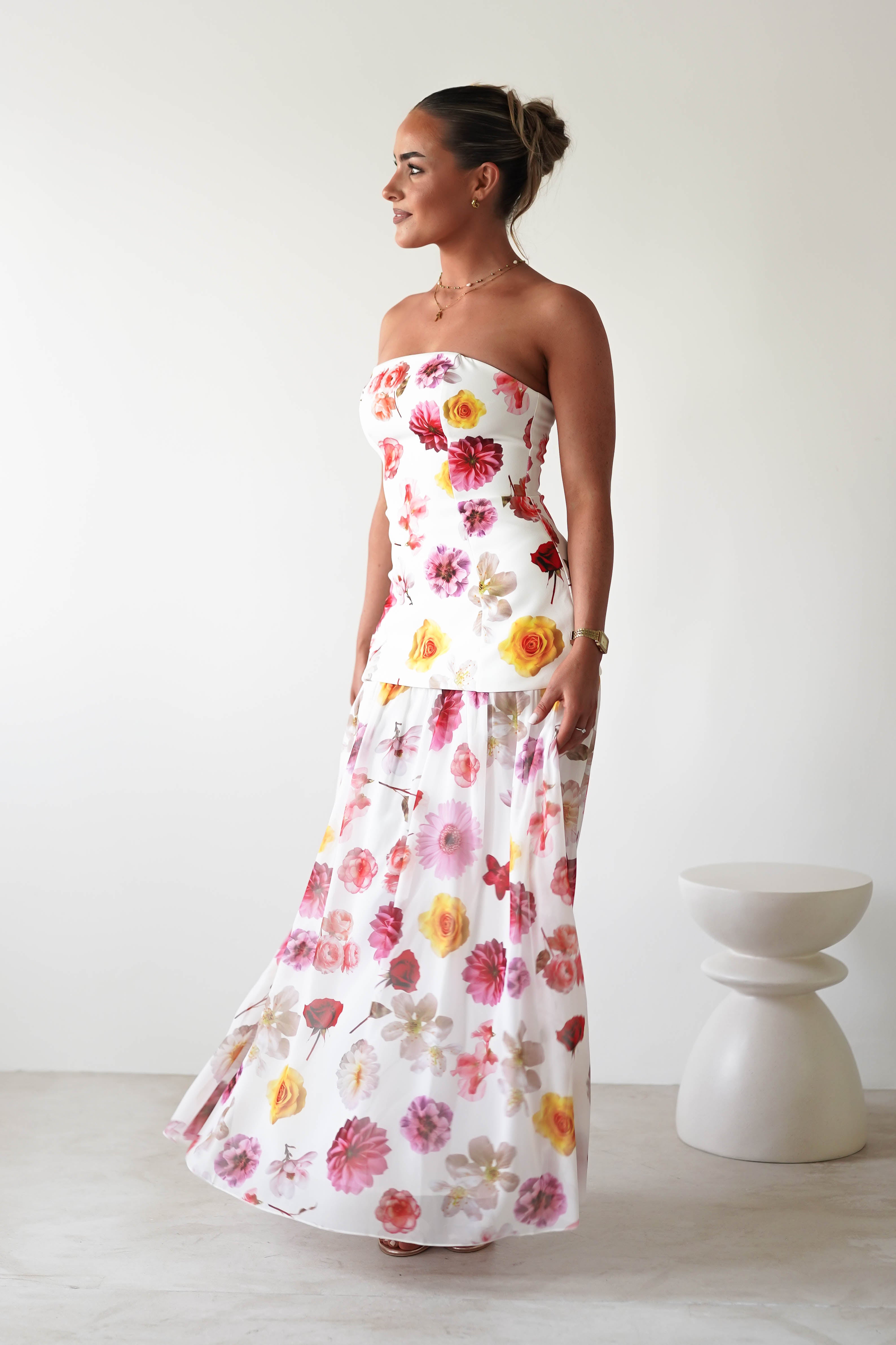 Talia Strapless Floral Print Maxi Dress | Mixed Print | Oh Hello Clothing | XS (6)
