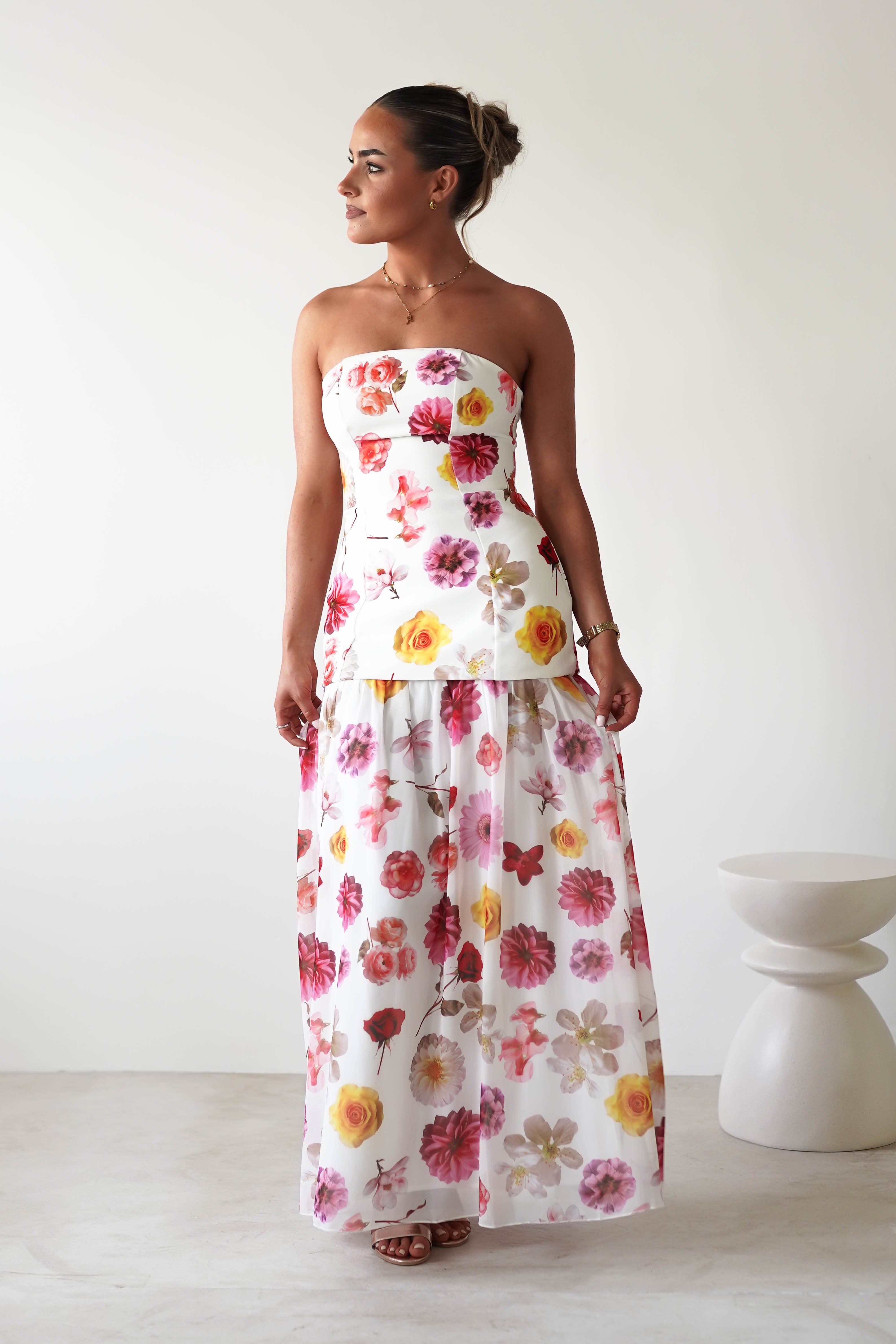Talia Strapless Floral Print Maxi Dress | Mixed Print | Oh Hello Clothing | XS (6)
