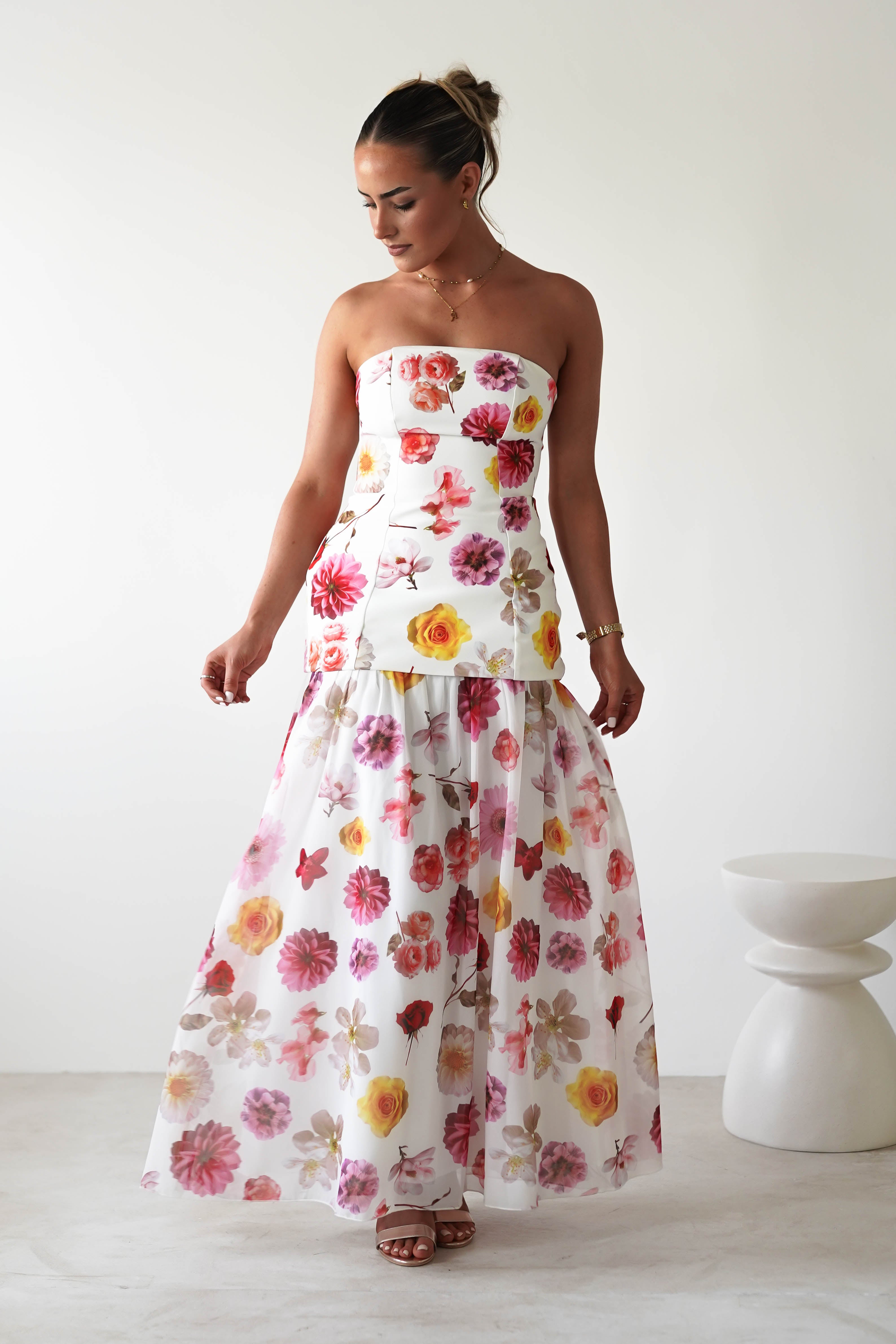 Talia Strapless Floral Print Maxi Dress | Mixed Print | Oh Hello Clothing | XS (6)