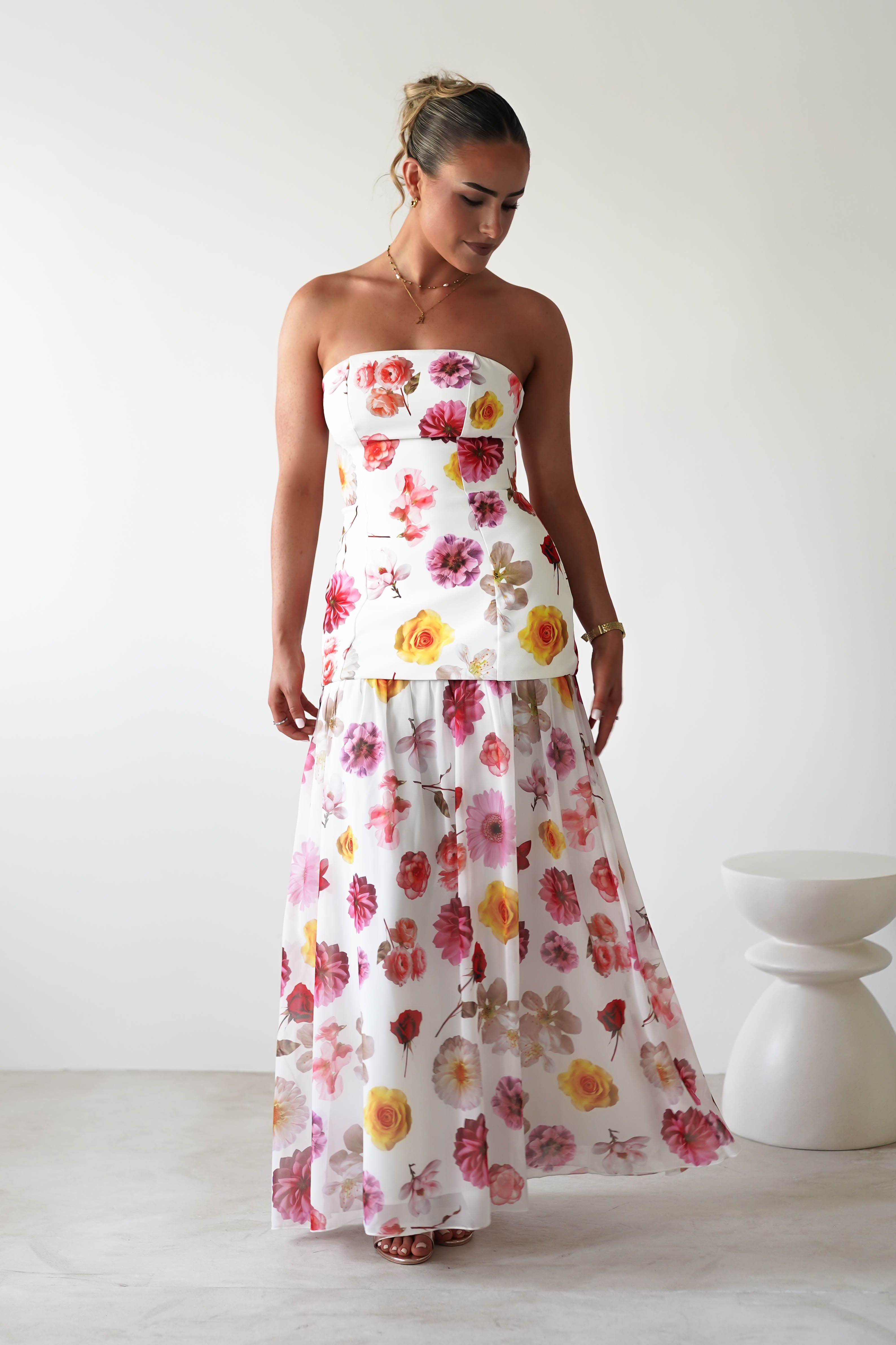 Talia Strapless Floral Print Maxi Dress | Mixed Print | Oh Hello Clothing | XS (6)