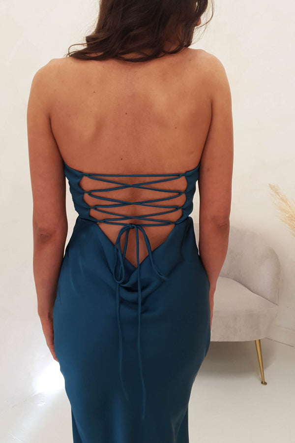 Marlini Strapless Cut Out Midi Dress | Teal