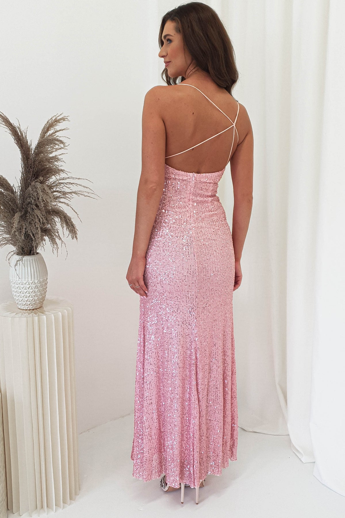 Abella Sequin Maxi Gown | Baby Pink-Oh Hello Clothing
