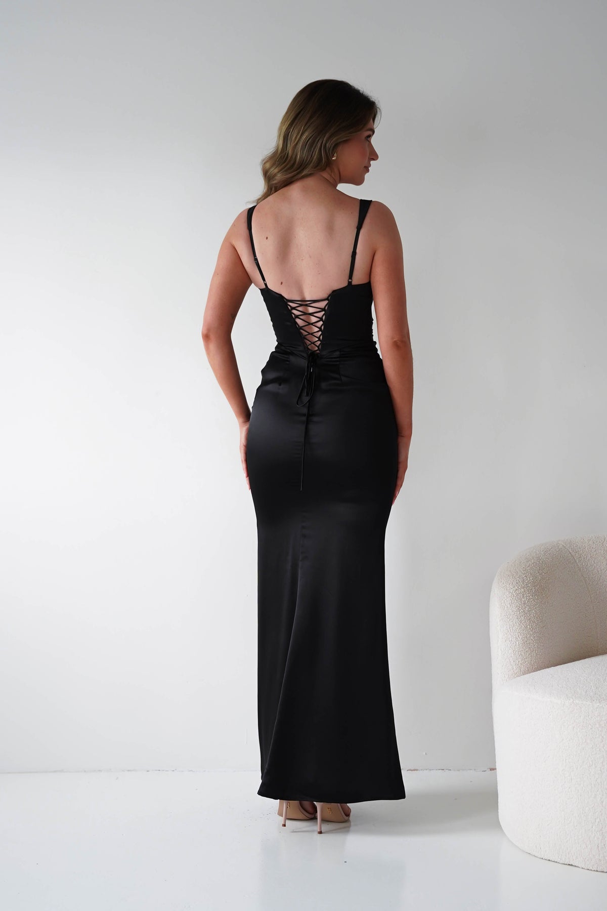 Addison Sqaure Neck Satin Maxi Dress | Black-Oh Hello Clothing