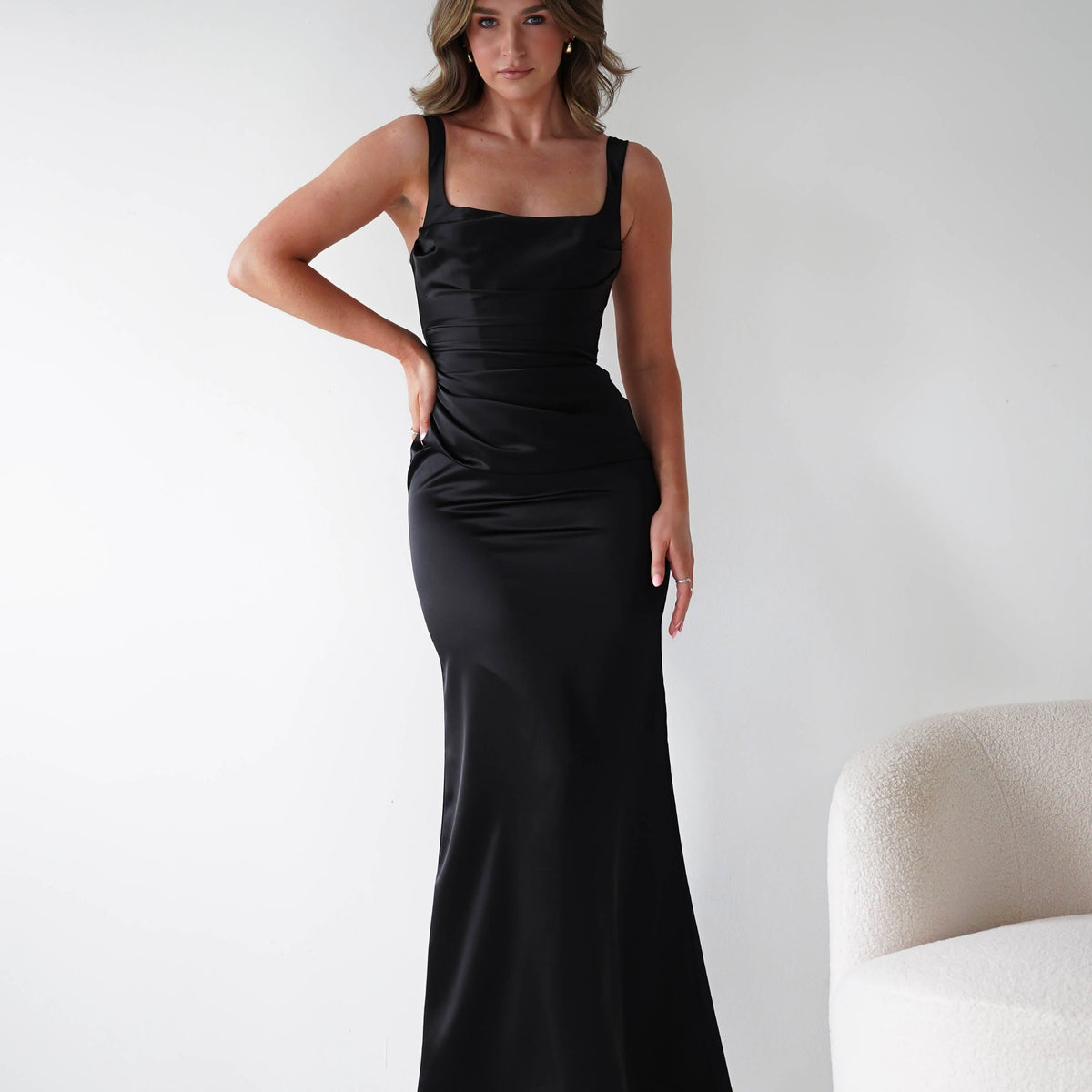 straight neck formal dress Black Addison Sqaure Satin Maxi Prom Linda Blackbourn Jewelry Baltimore