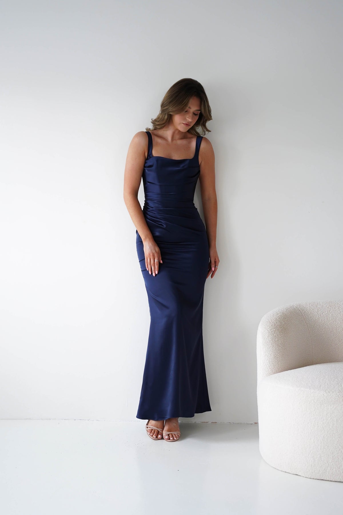 Addison Sqaure Neck Satin Maxi Dress | Navy-Oh Hello Clothing