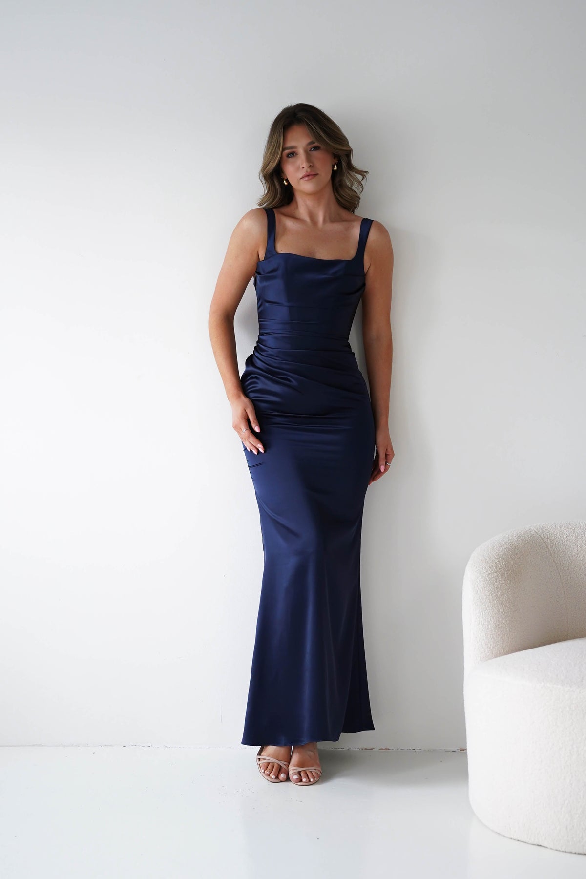 Addison Sqaure Neck Satin Maxi Dress | Navy-Oh Hello Clothing