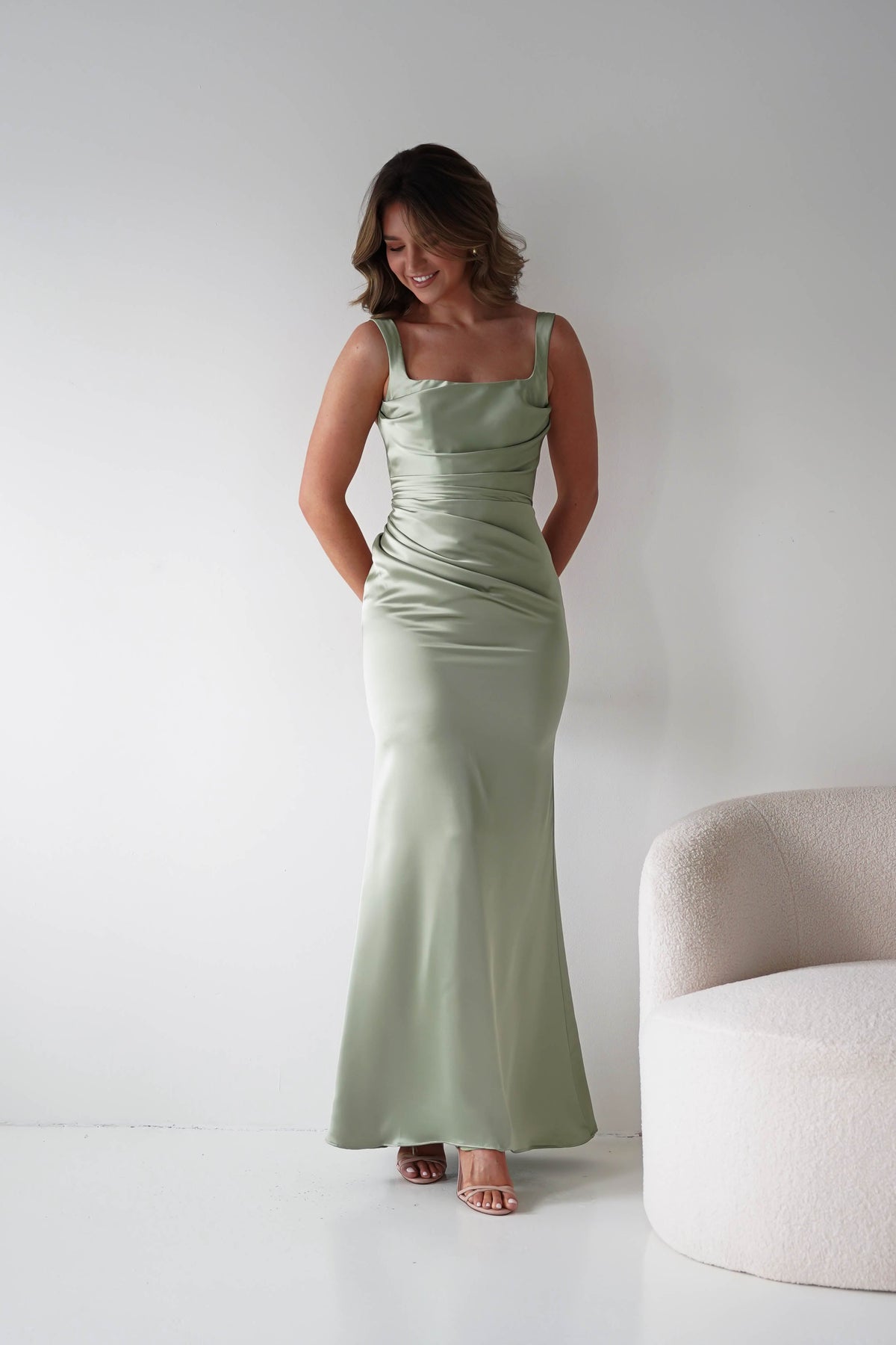 Addison Sqaure Neck Satin Maxi Dress | Sage-Oh Hello Clothing