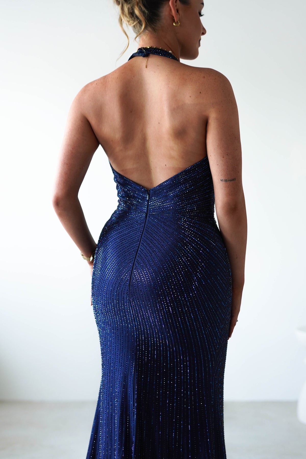 Adeline Rhinestone Halterneck Gown | Navy-Oh Hello Clothing