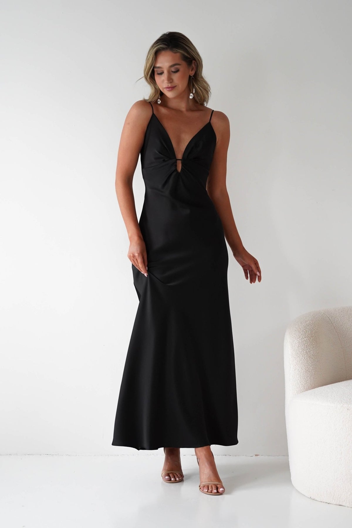 Adley Soft Satin Maxi Dress | Black-Oh Hello Clothing