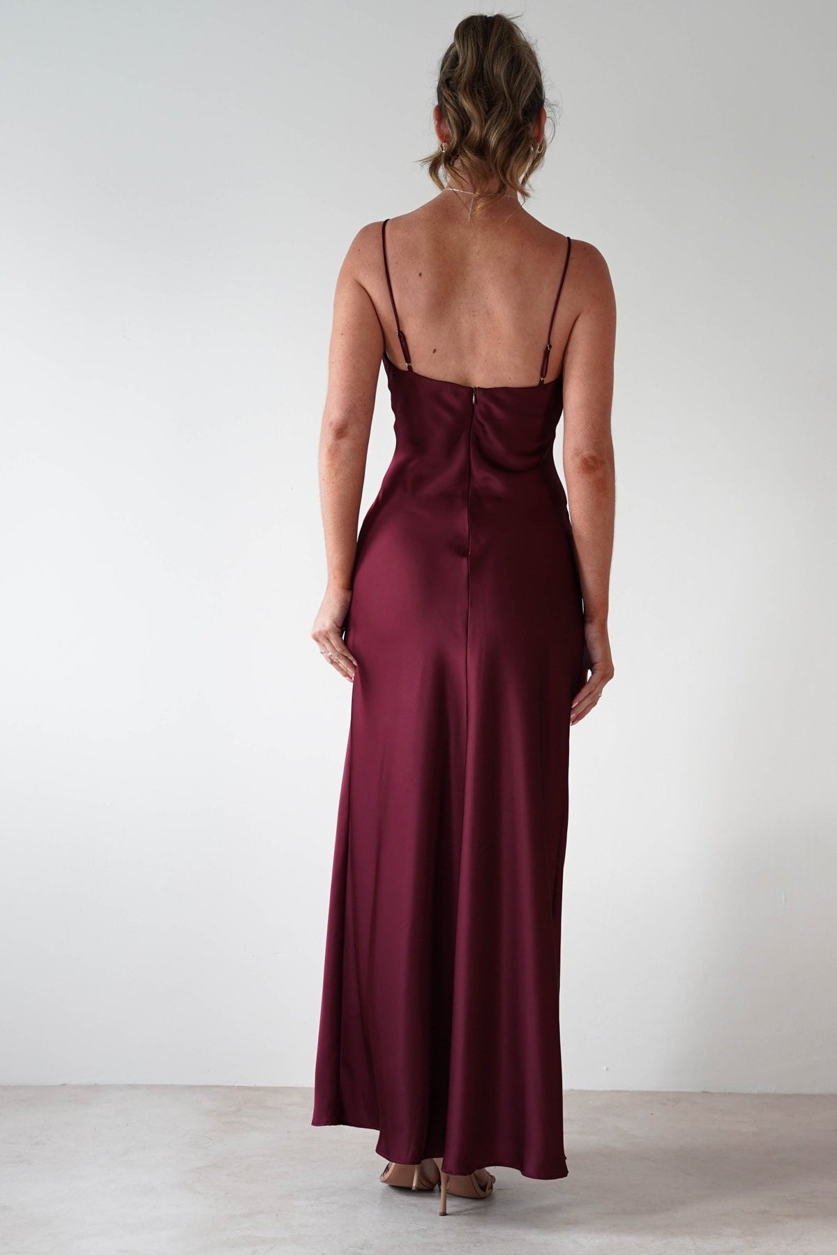 Adley Soft Satin Maxi Dress | Burgundy-Oh Hello Clothing