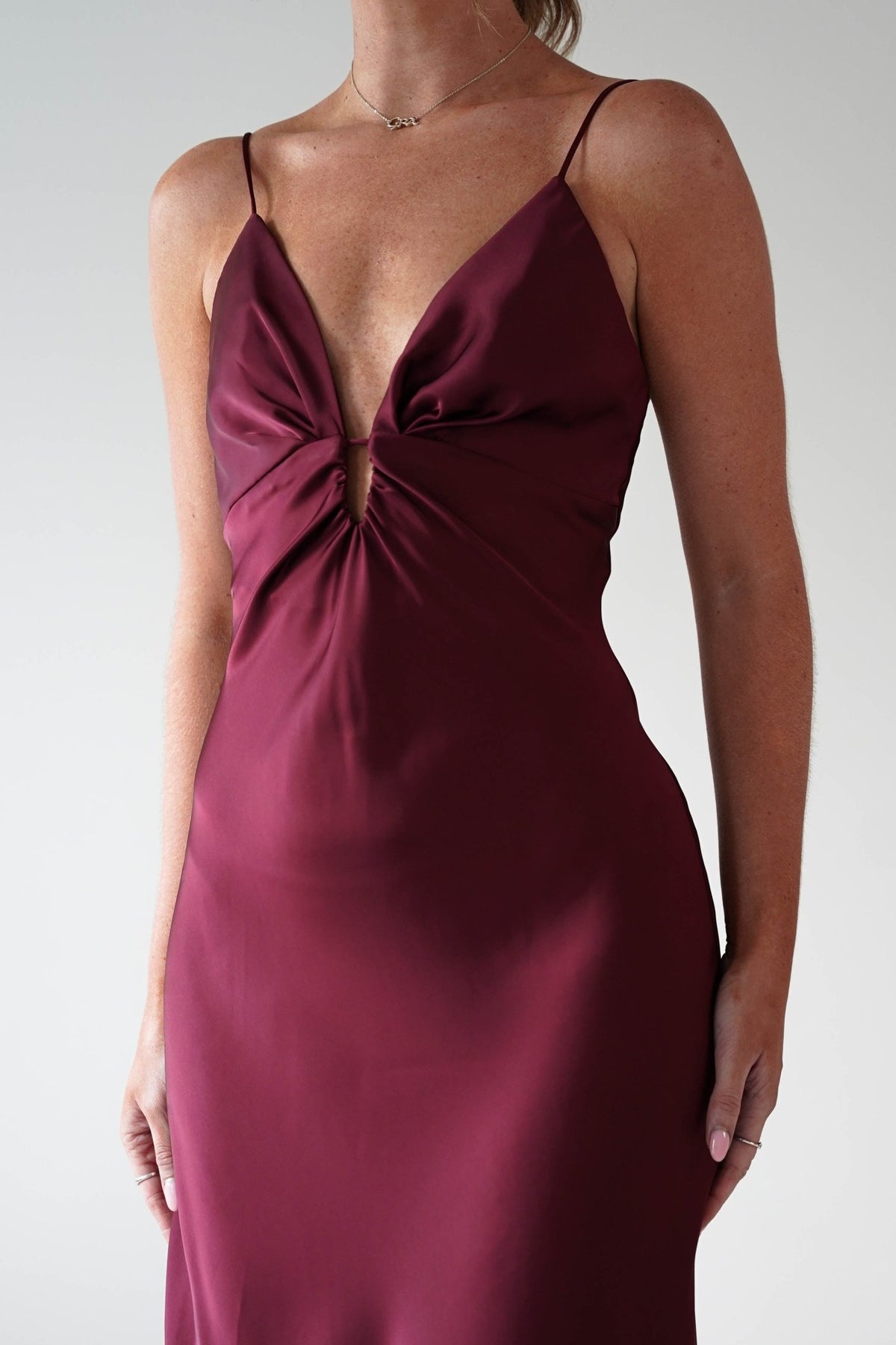 Adley Soft Satin Maxi Dress | Burgundy-Oh Hello Clothing