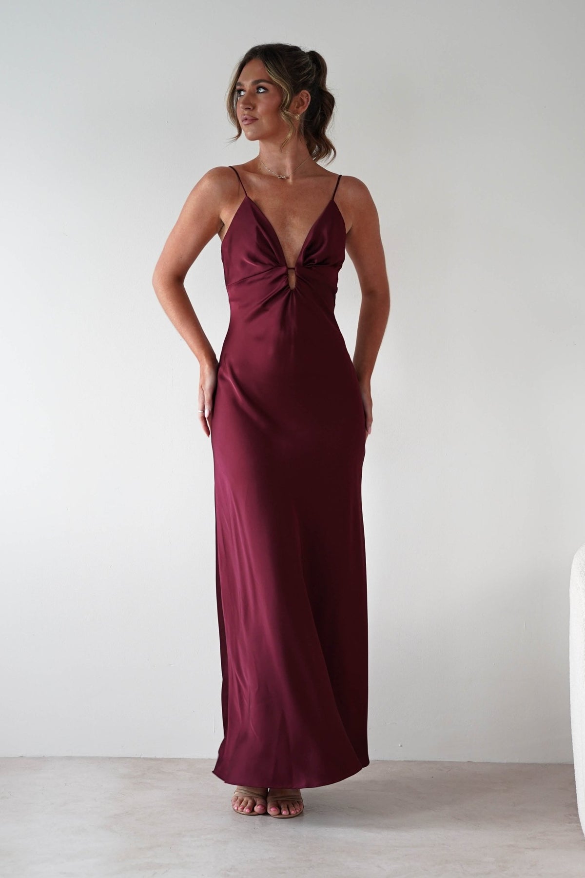 Adley Soft Satin Maxi Dress | Burgundy-Oh Hello Clothing