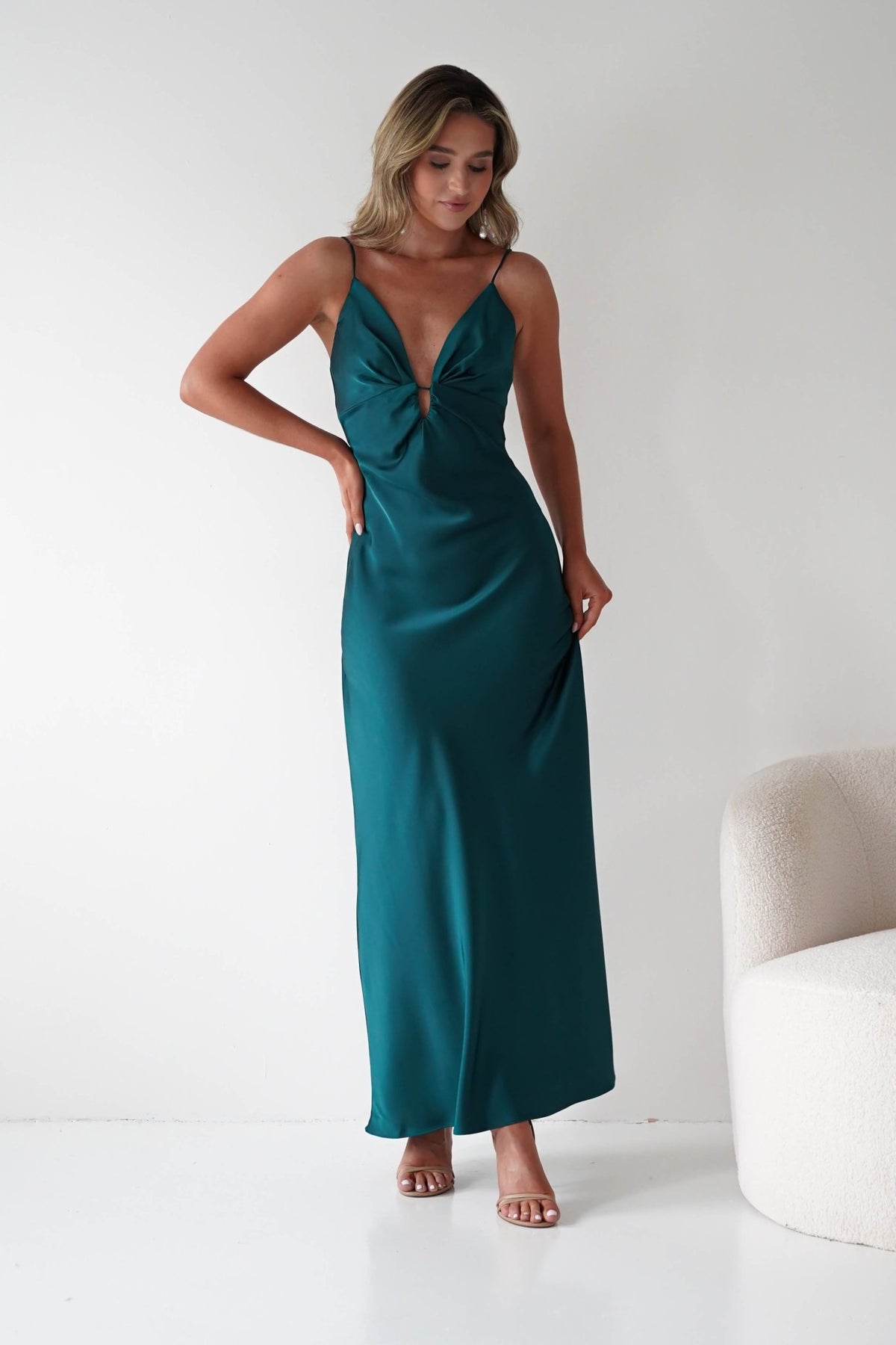 Adley Soft Satin Maxi Dress | Forest Green-Oh Hello Clothing