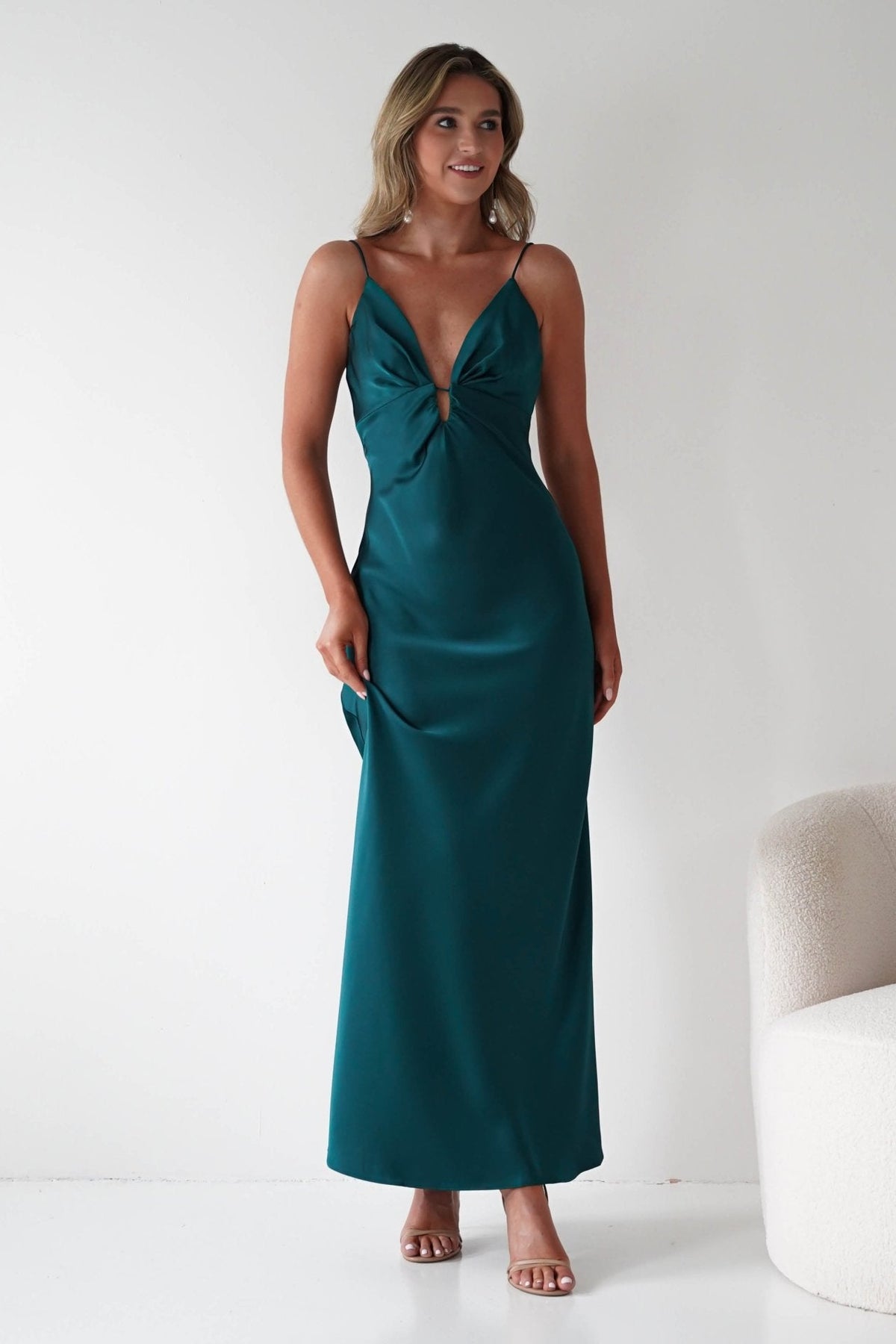 Adley Soft Satin Maxi Dress | Forest Green-Oh Hello Clothing