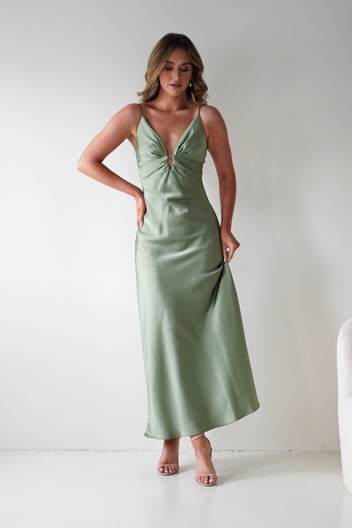 Adley Soft Satin Maxi Dress | Olive-Oh Hello Clothing