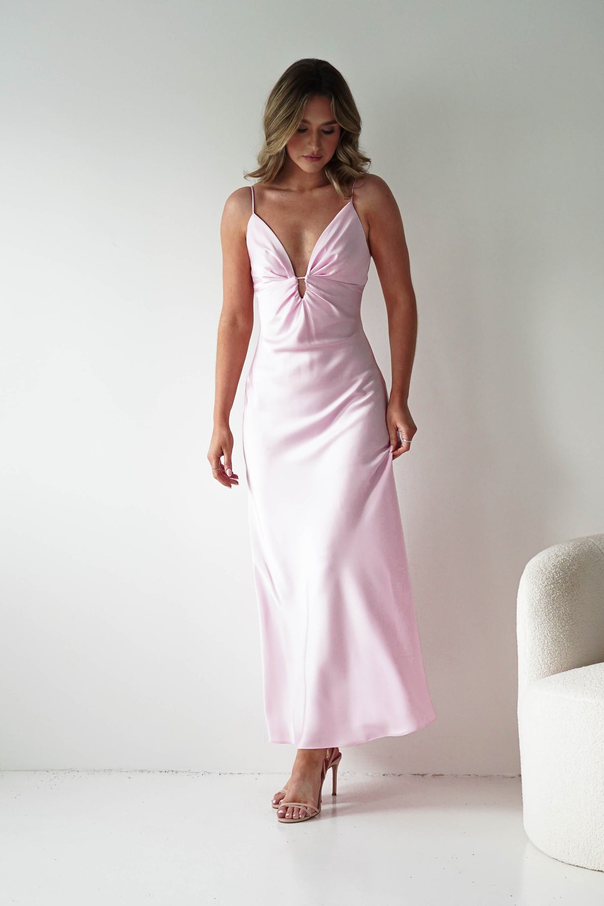 Adley Soft Satin Maxi Dress | Pink-Oh Hello Clothing