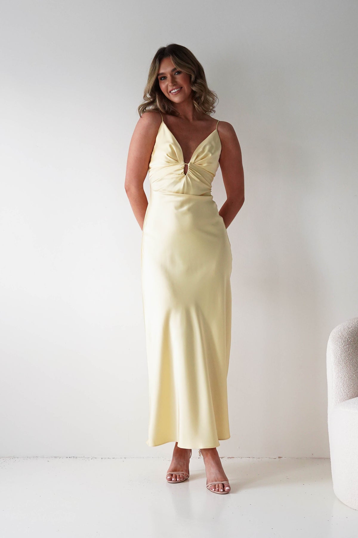 Adley Soft Satin Maxi Dress | Yellow-Oh Hello Clothing