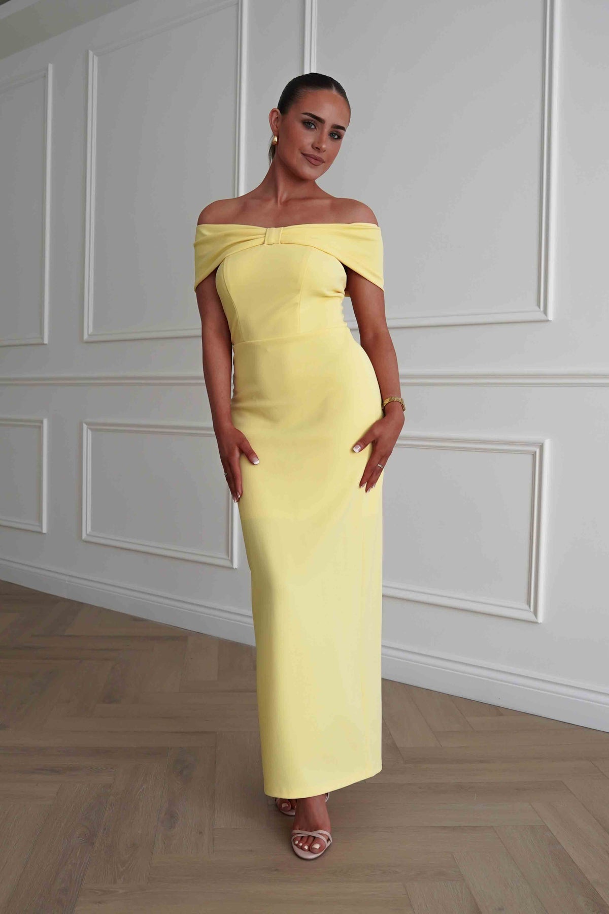 Aimie Off-Shoulder Midi Dress | Yellow-Oh Hello Clothing