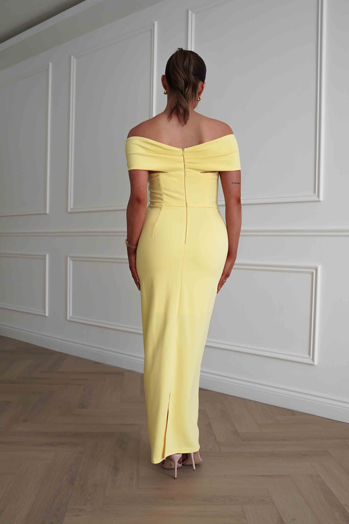 Aimie Off-Shoulder Midi Dress | Yellow-Oh Hello Clothing