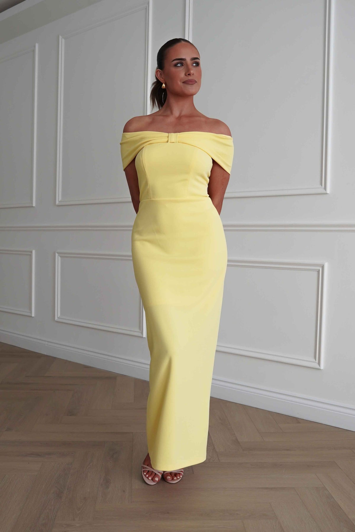Aimie Off-Shoulder Midi Dress | Yellow-Oh Hello Clothing