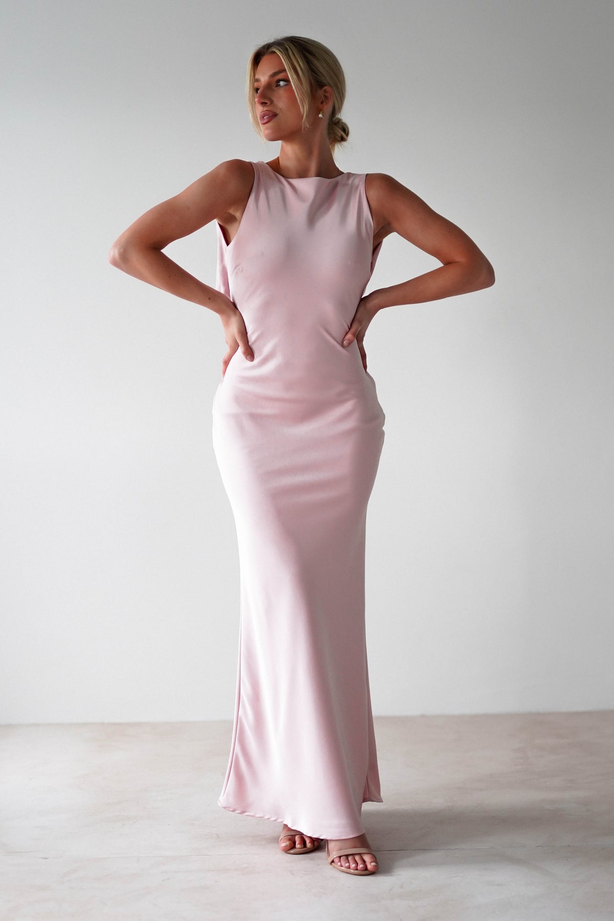 Alanna Soft Matte Satin Maxi Dress | Blush Pink-Oh Hello Clothing