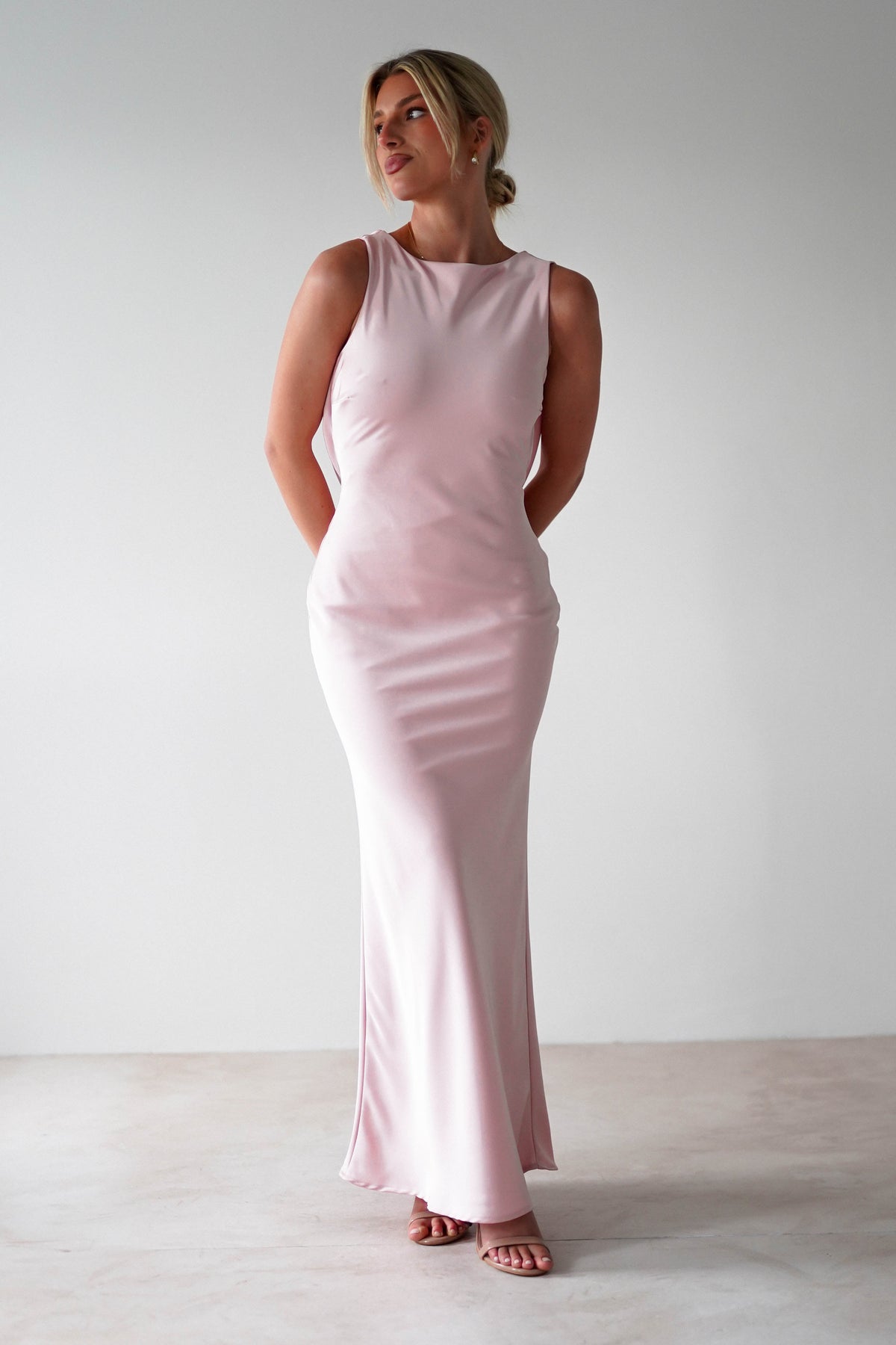 Alanna Soft Matte Satin Maxi Dress | Blush Pink-Oh Hello Clothing