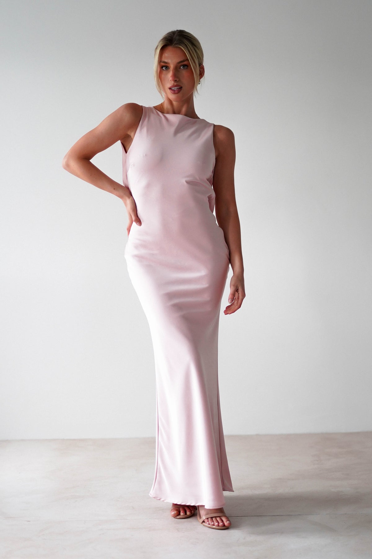 Alanna Soft Matte Satin Maxi Dress | Blush Pink-Oh Hello Clothing