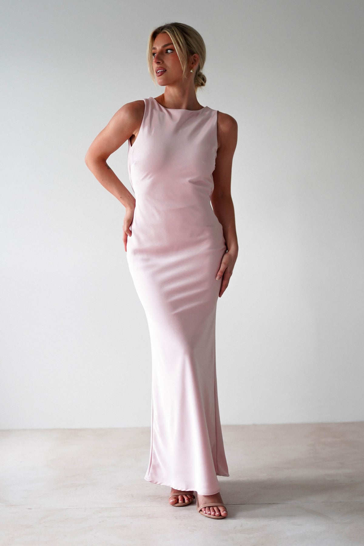 Alanna Soft Matte Satin Maxi Dress | Blush Pink-Oh Hello Clothing