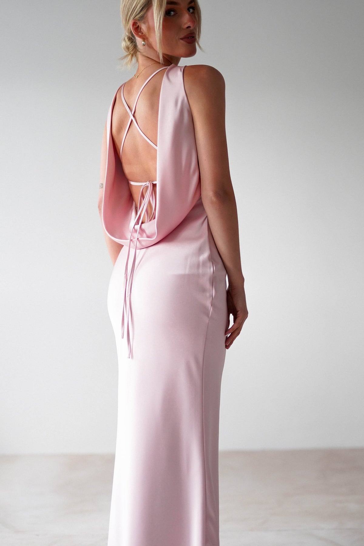 Alanna Soft Matte Satin Maxi Dress | Blush Pink-Oh Hello Clothing