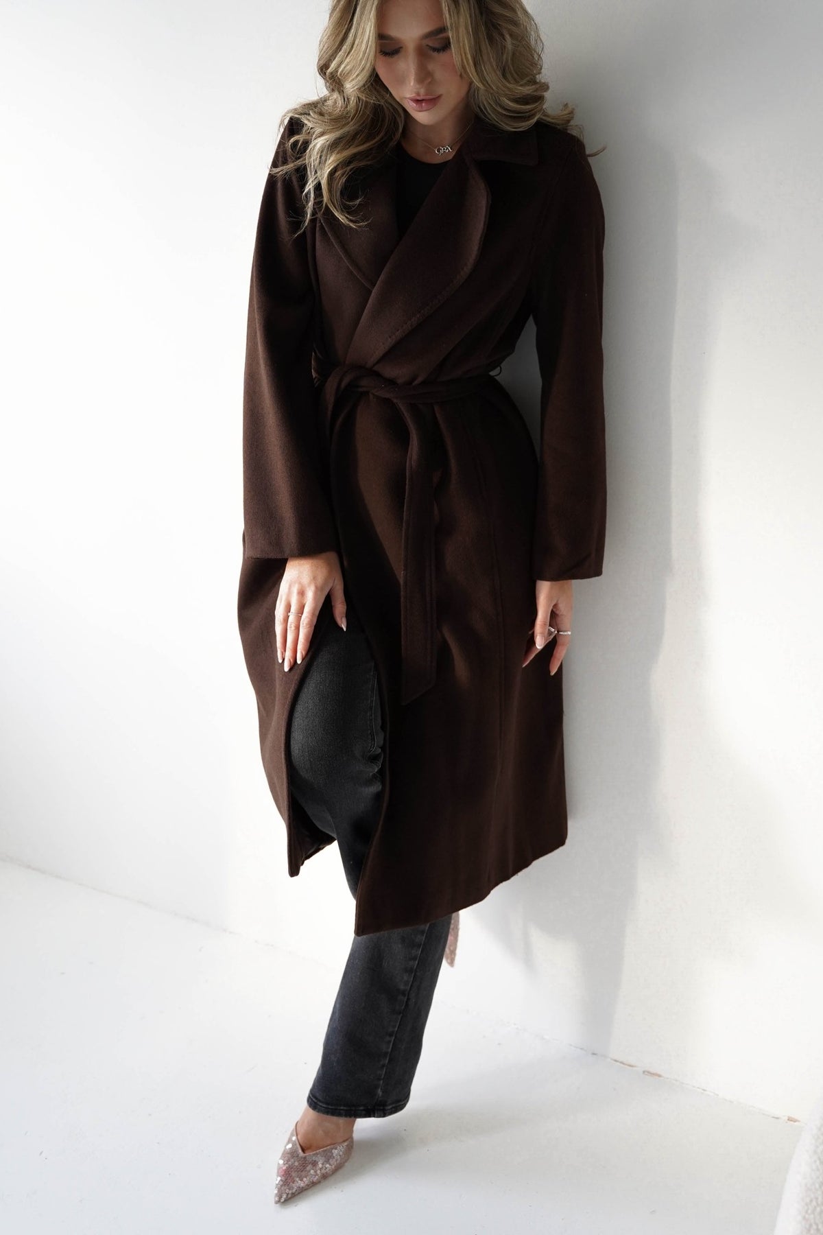 Alicia Belted Wool Coat | Dark Brown-Oh Hello Clothing