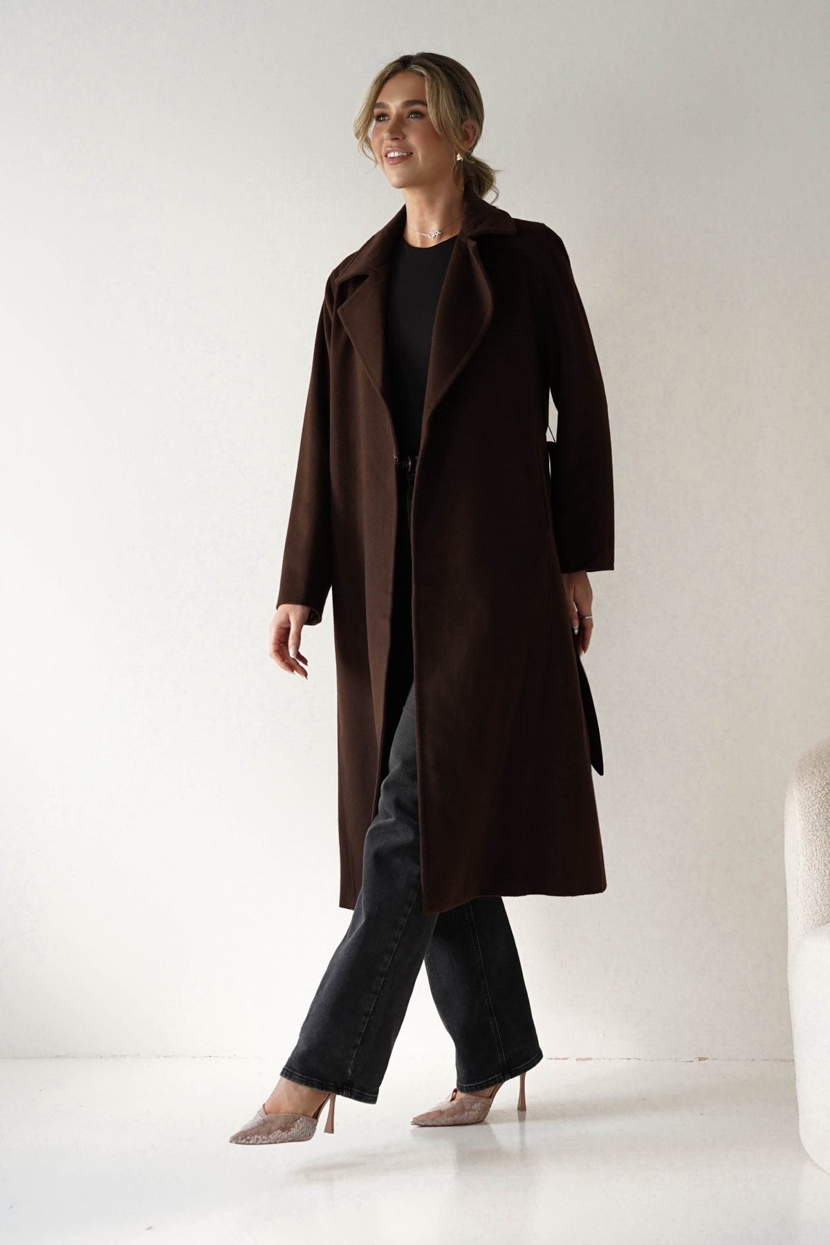 Alicia Belted Wool Coat | Dark Brown-Oh Hello Clothing
