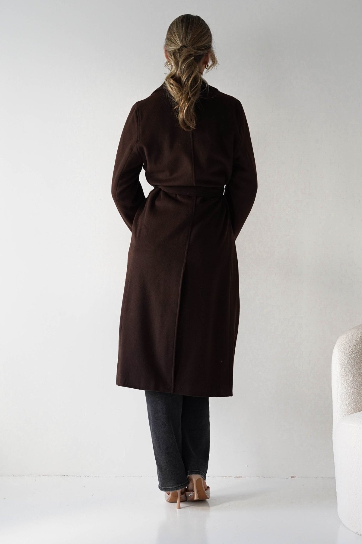 Alicia Belted Wool Coat | Dark Brown-Oh Hello Clothing
