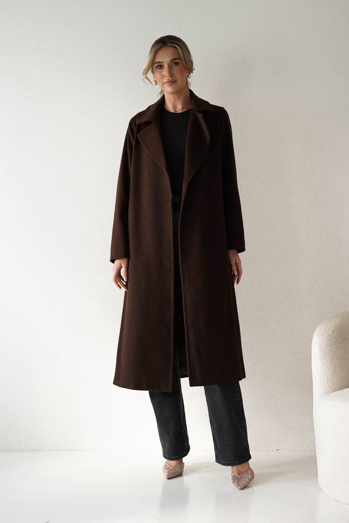 Alicia Belted Wool Coat | Dark Brown-Oh Hello Clothing