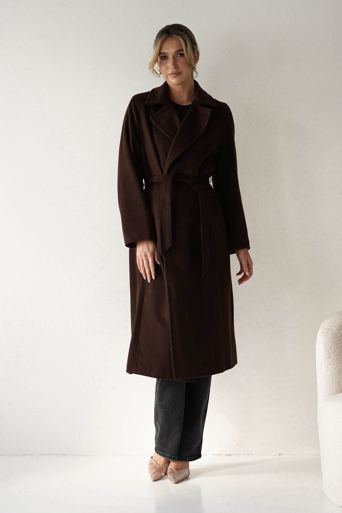 Alicia Belted Wool Coat | Dark Brown-Oh Hello Clothing