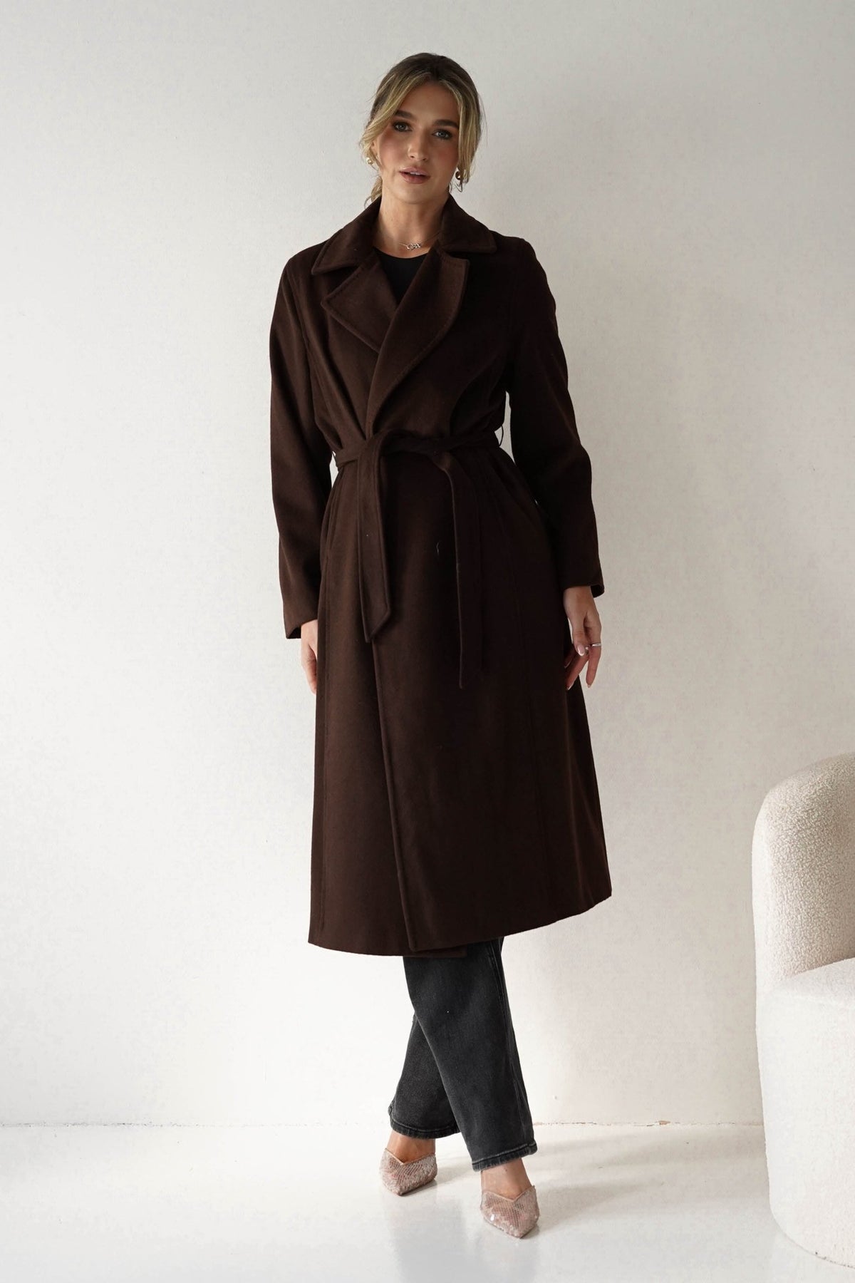 Alicia Belted Wool Coat | Dark Brown-Oh Hello Clothing