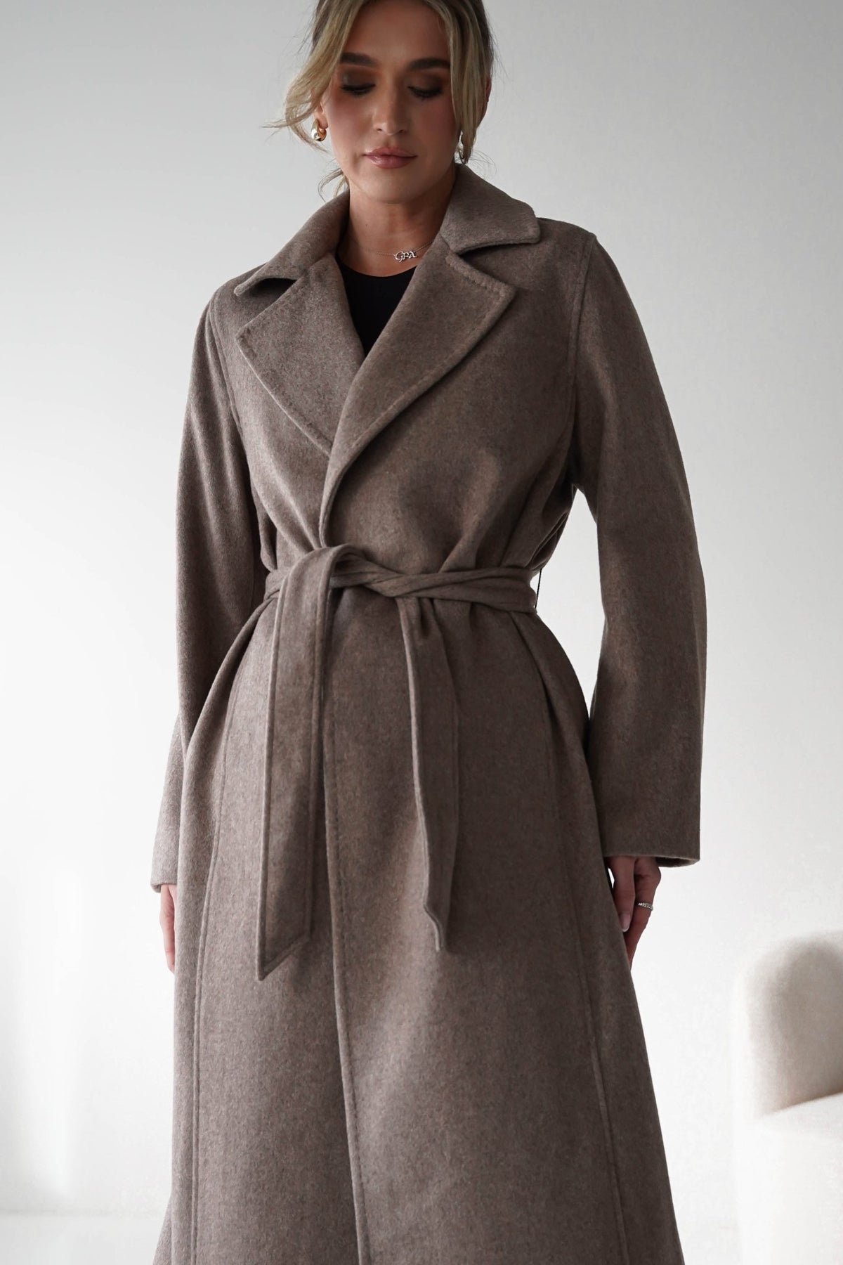 Alicia Belted Wool Coat | Taupe-Oh Hello Clothing
