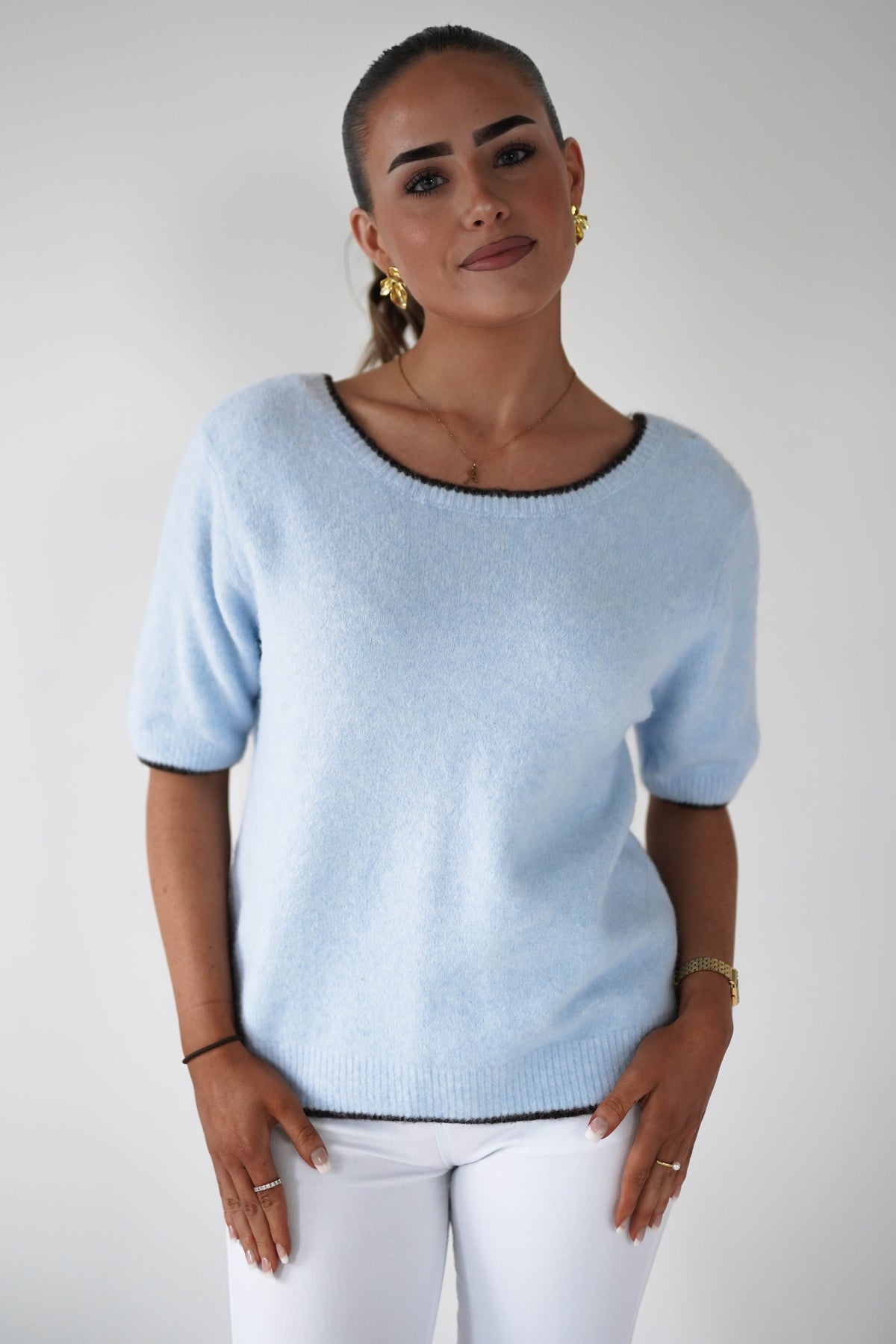 Allegra Bow Detail Jumper | Blue/Brown-Oh Hello Clothing