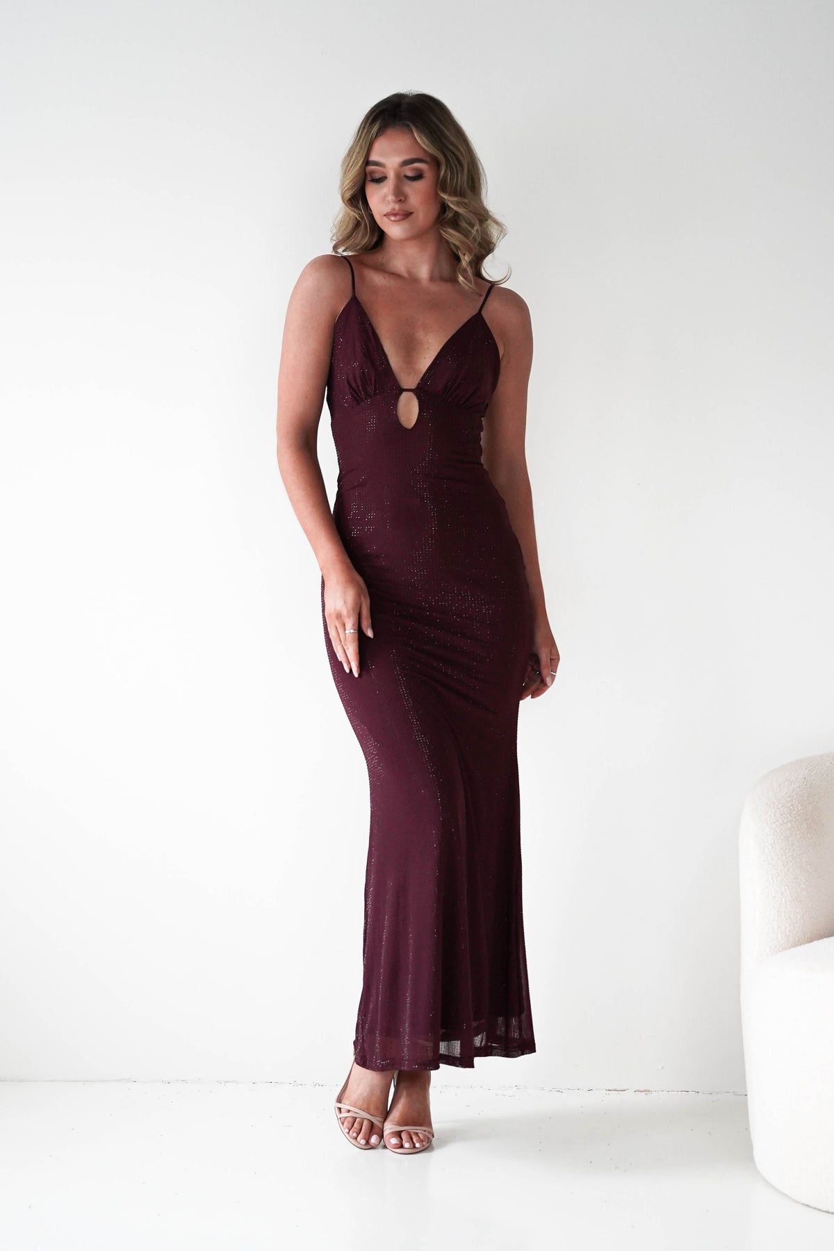 Almarie Diamante Mesh V-Neck Maxi Dress | Wine-Oh Hello Clothing